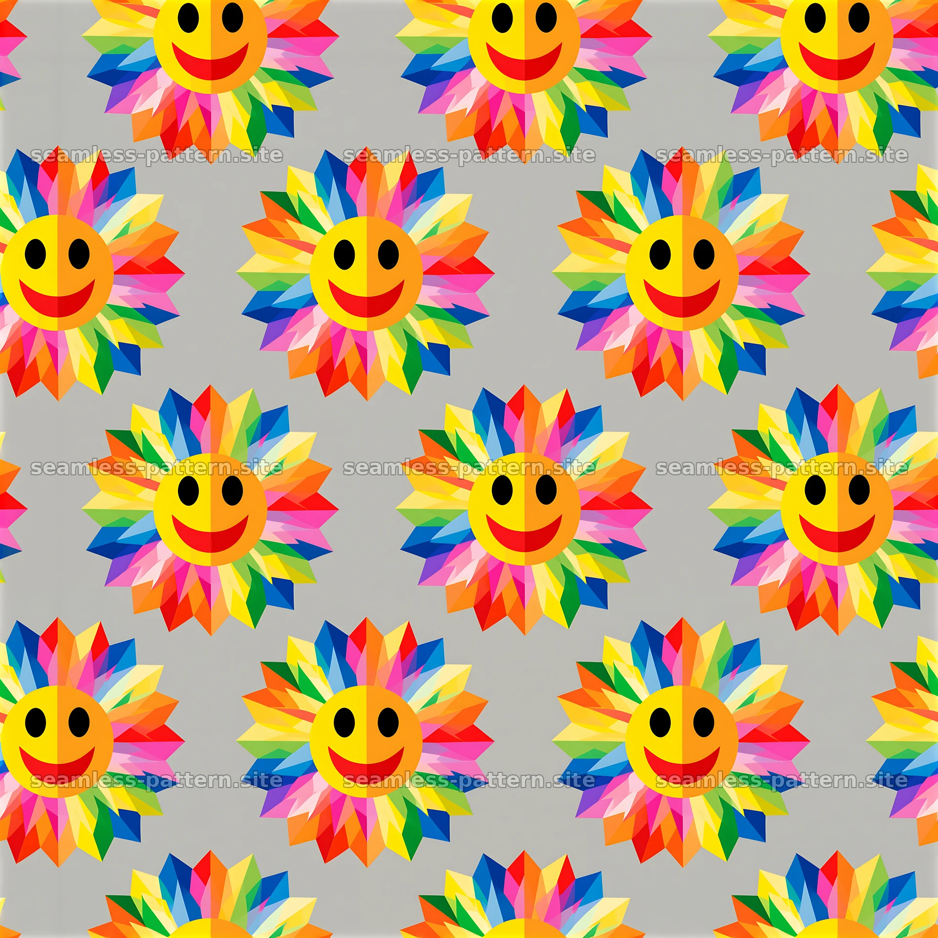 Rainbow Smiley Flower Seamless Pattern — seamless tileable pattern at 8192x8192