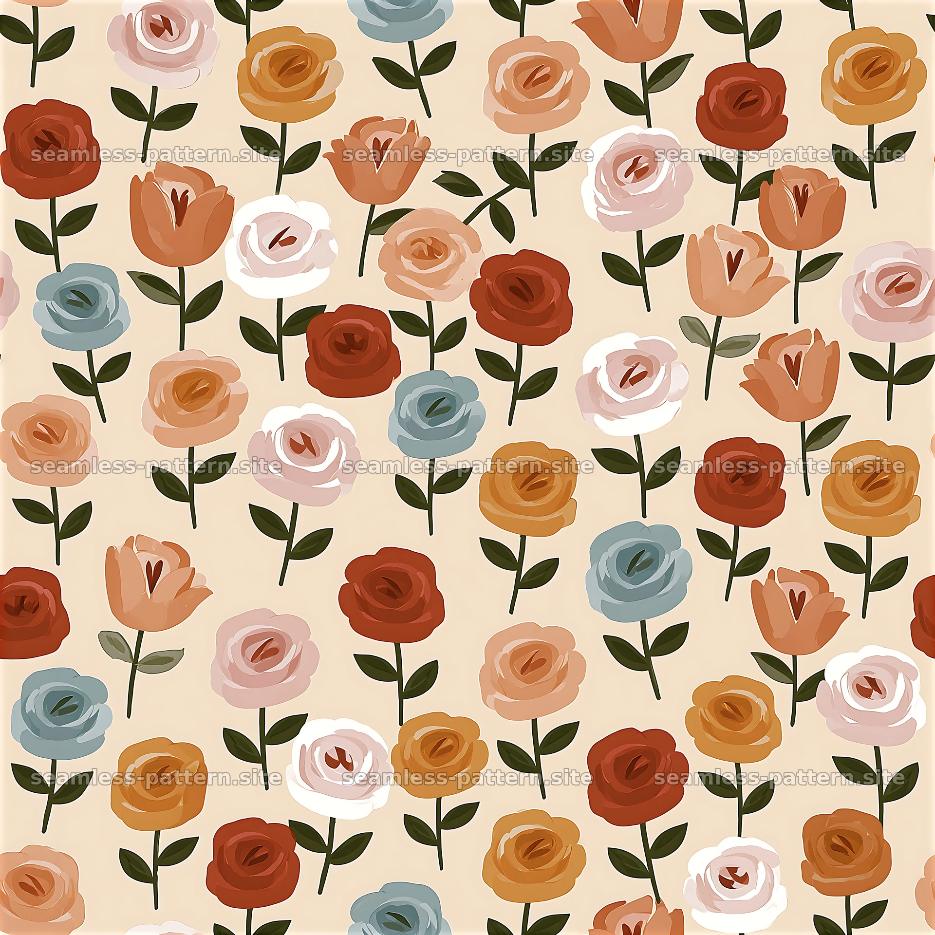 Colorful floral seamless pattern with various rose flowers — seamless tileable pattern at 8192x8192