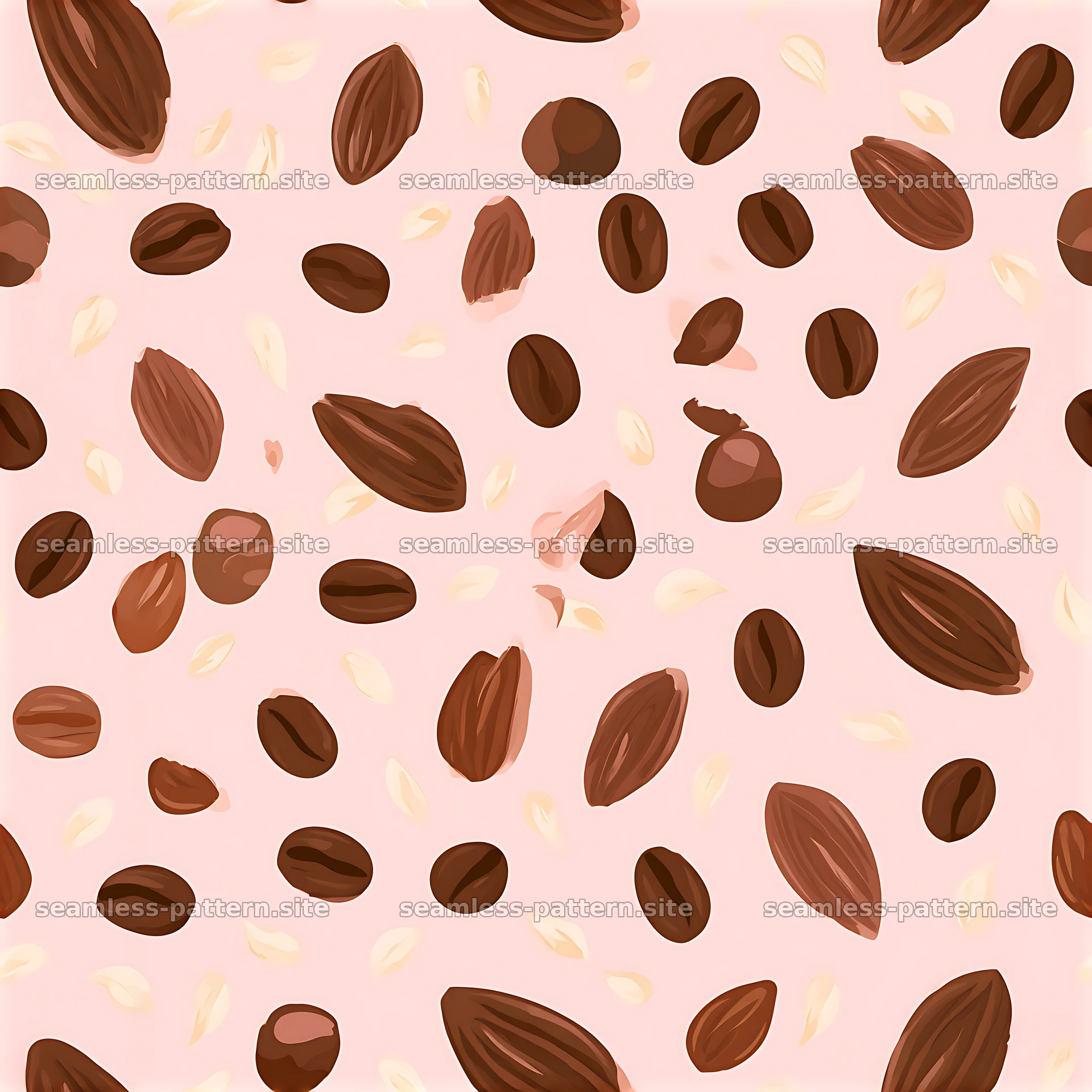 Seamless coffee beans and cocoa pods pattern — seamless tileable pattern at 8192x8192