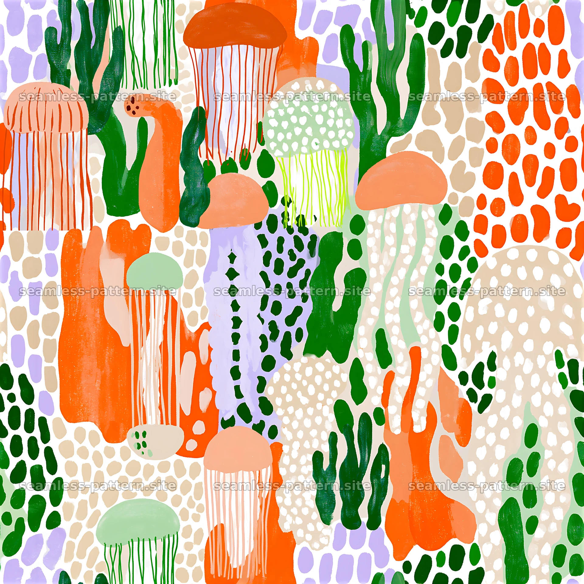 Funky maximalist mushroom and abstract organic seamless pattern — seamless tileable pattern at 8192x8192