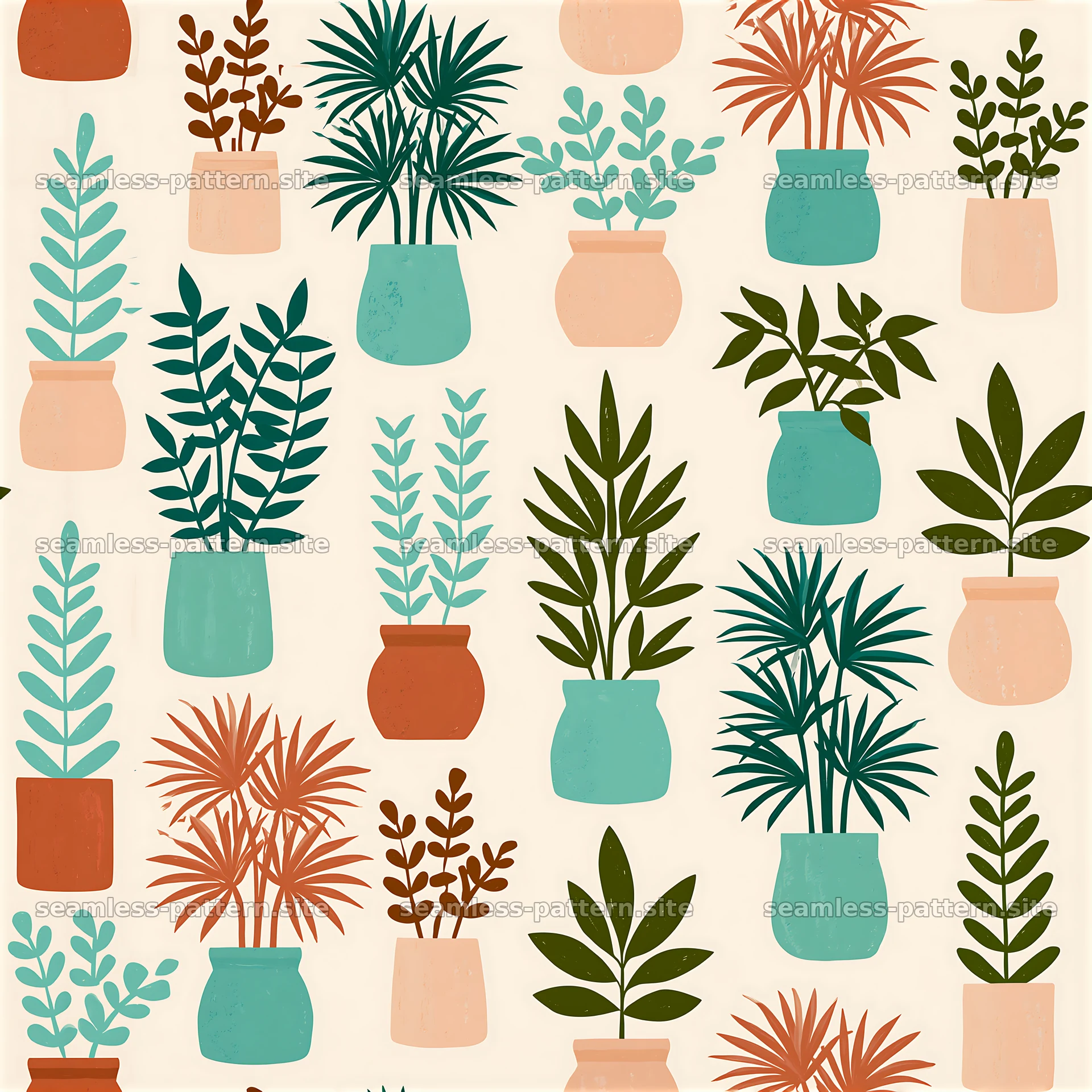 Cute potted plants seamless pattern — seamless tileable pattern at 8192x8192