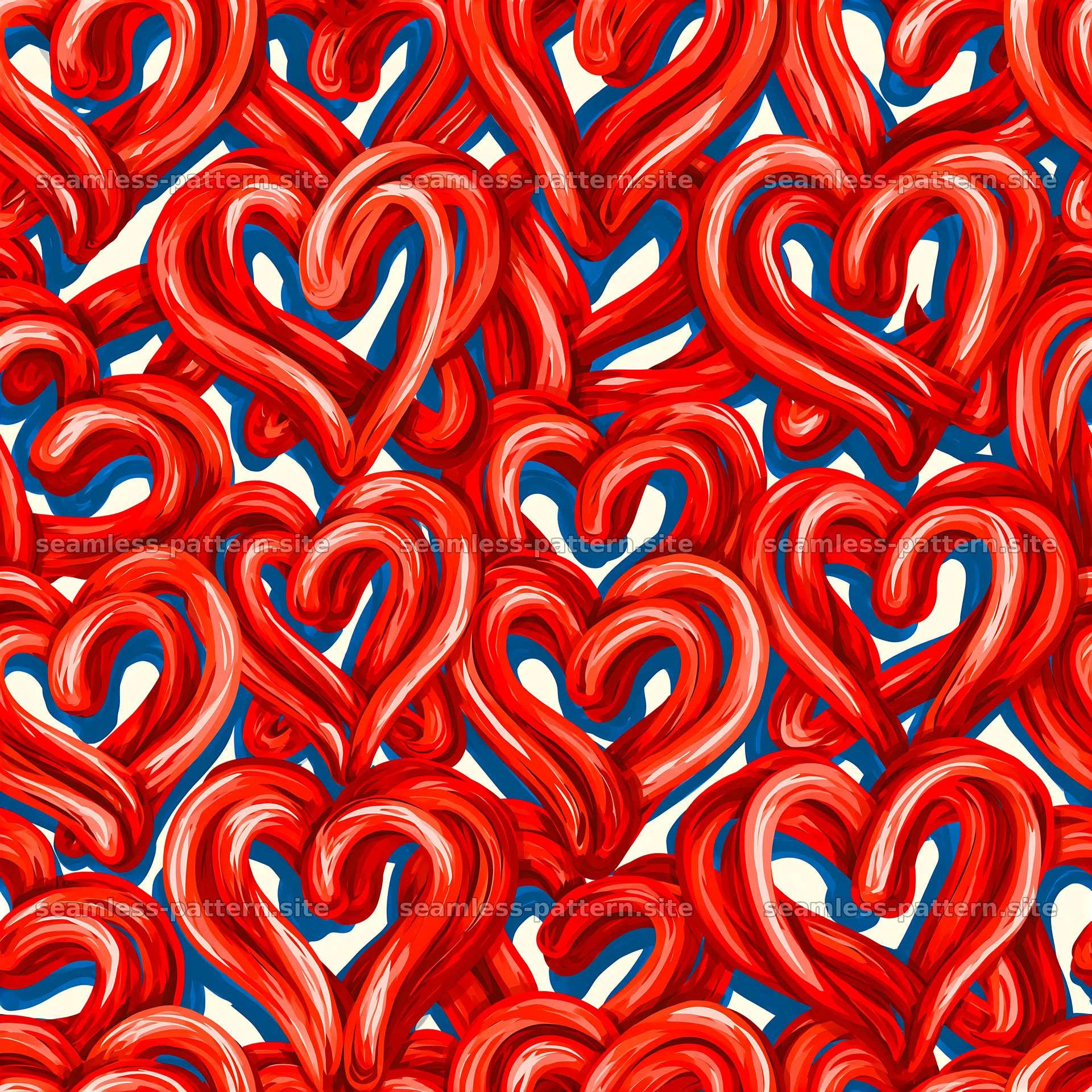 Bright heart outlines in red and blue seamless pattern — seamless tileable pattern at 8192x8192