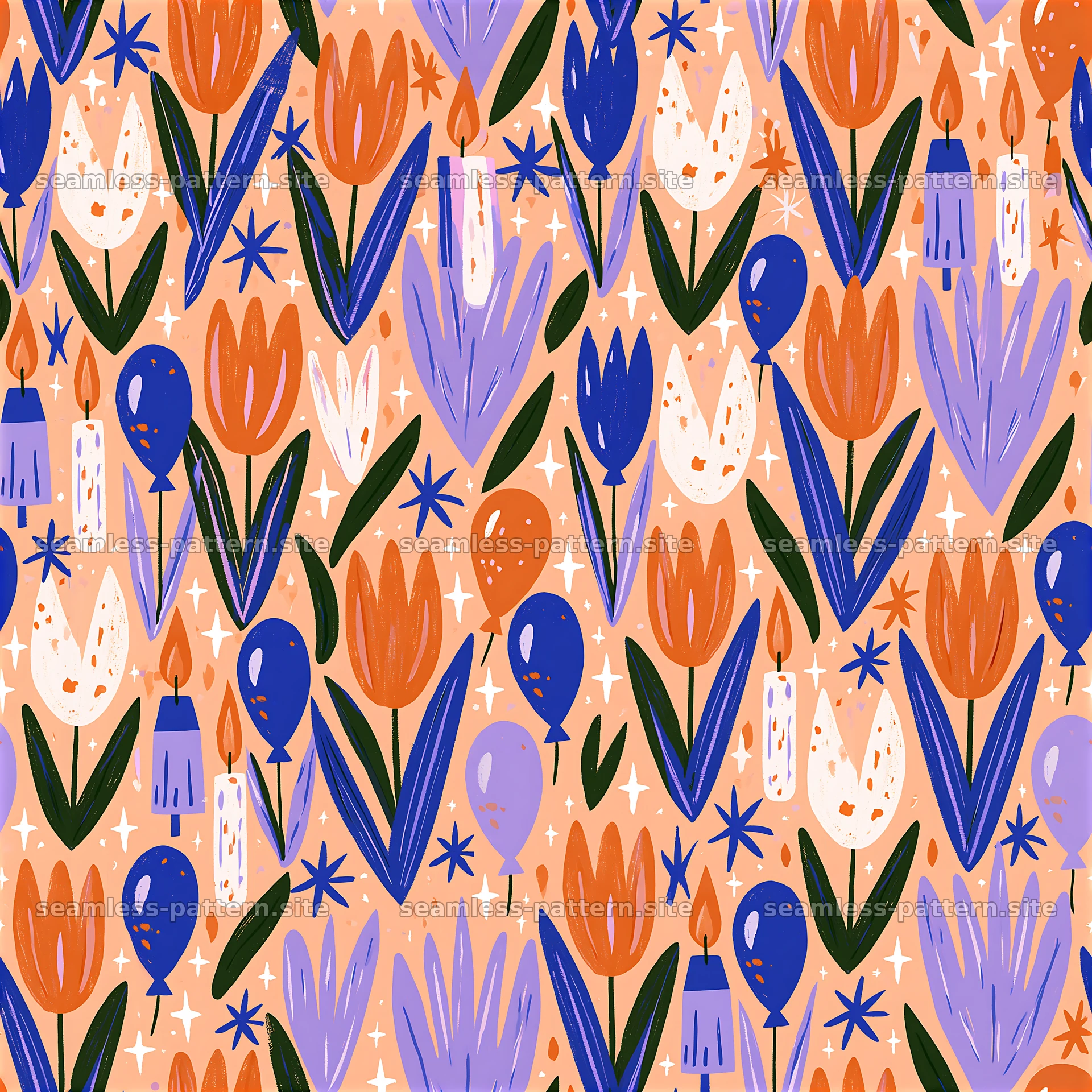 Festive Floral and Balloon Seamless Pattern — seamless tileable pattern at 8192x8192