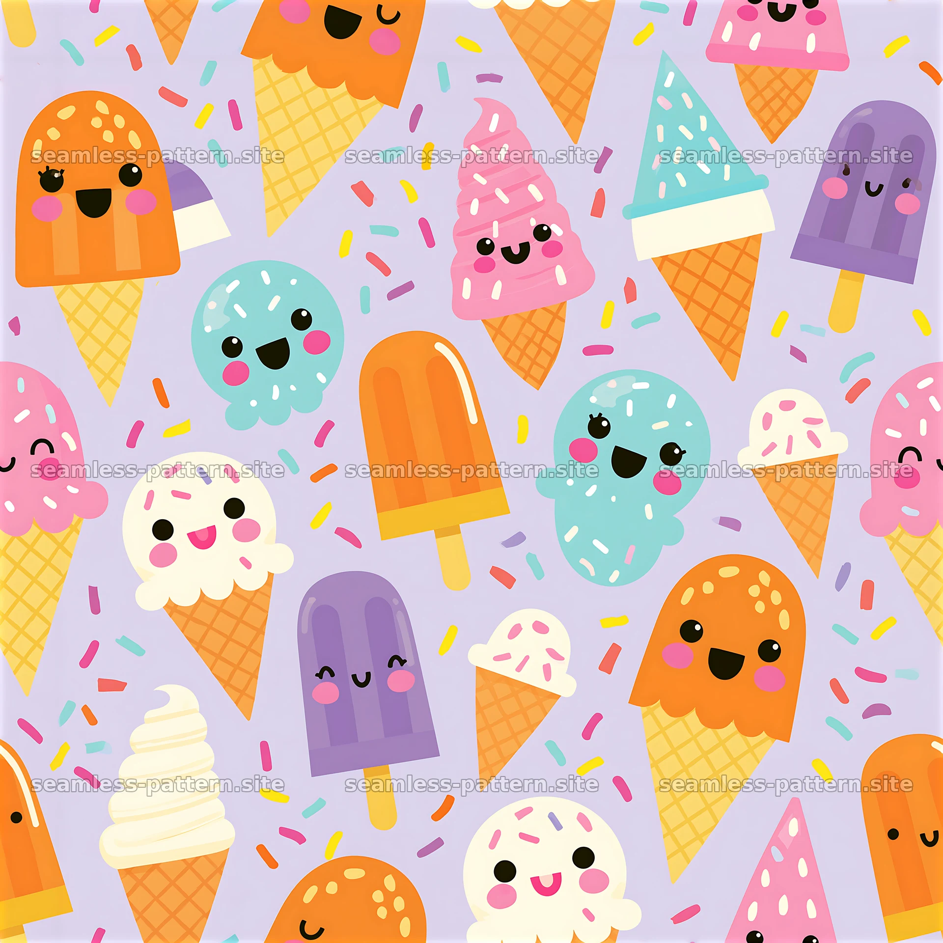 Playful ice cream and dessert seamless pattern for kids — seamless tileable pattern at 8192x8192