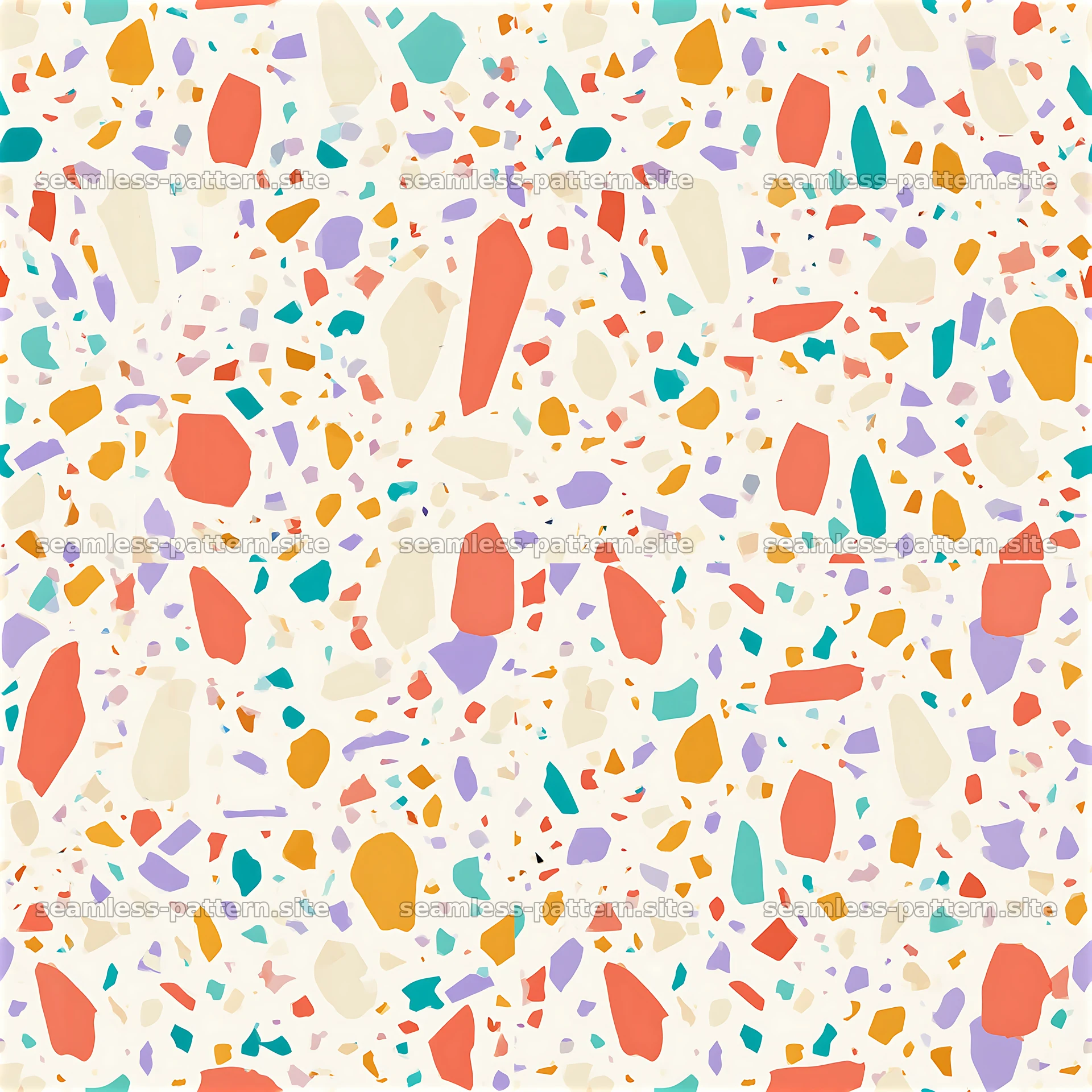 Colorful terrazzo pattern with diverse shapes and vibrant colors — seamless tileable pattern at 8192x8192