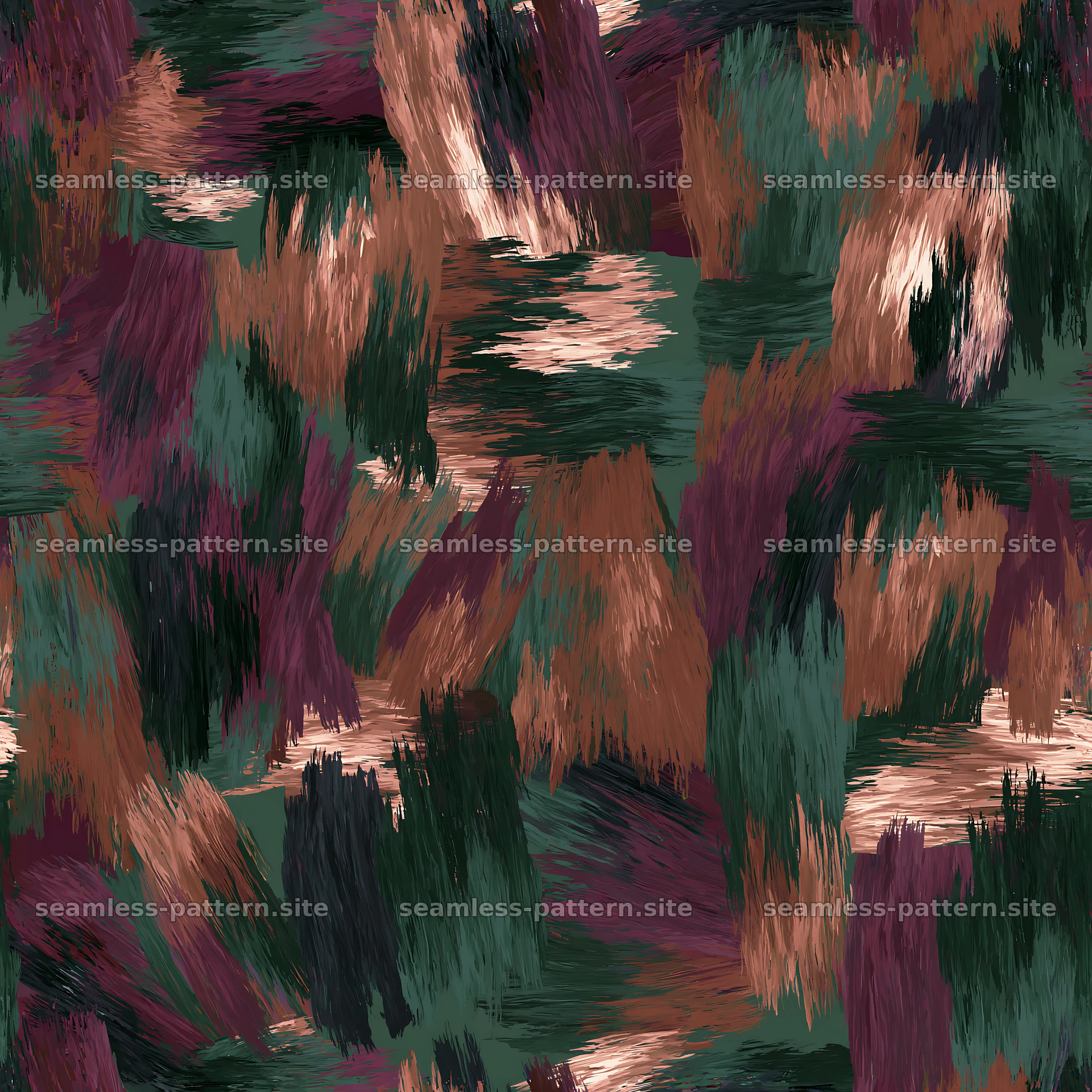 Seamless woodland camouflage brushstroke pattern in earth tones — seamless tileable pattern