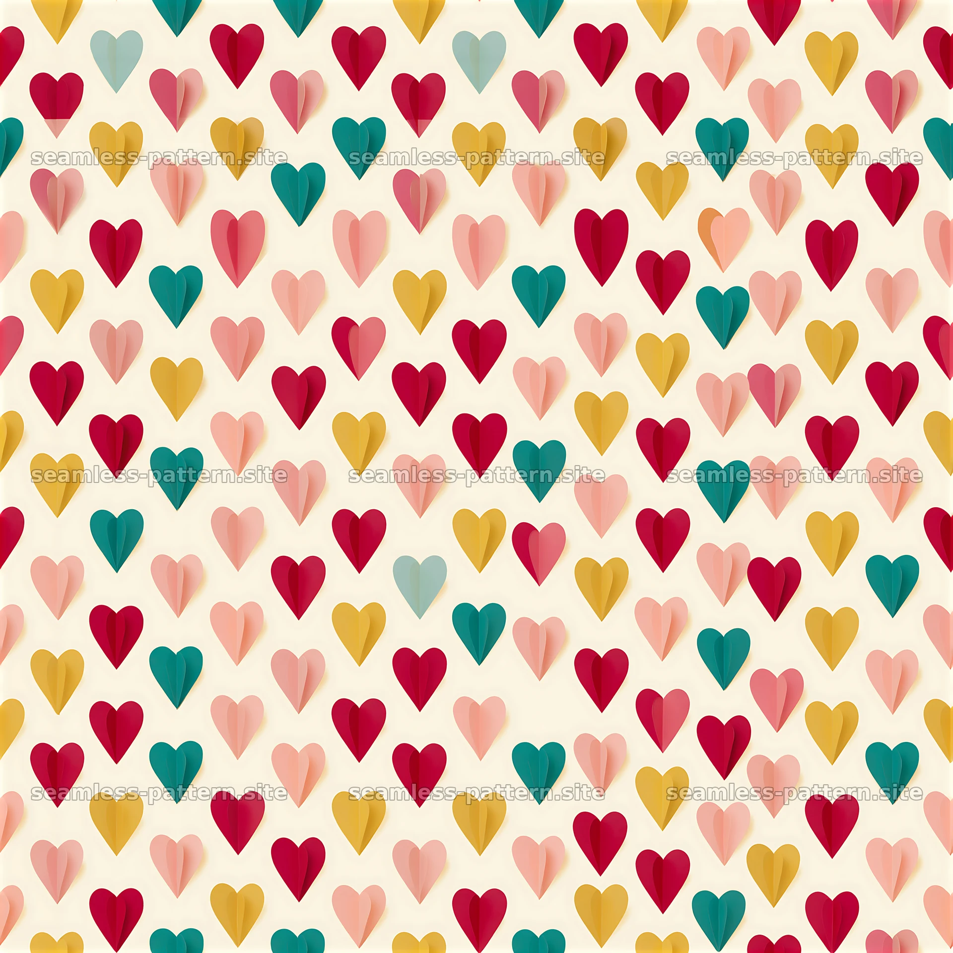 Colorful heart pattern with various heart shapes in multiple colors — seamless tileable pattern at 8192x8192