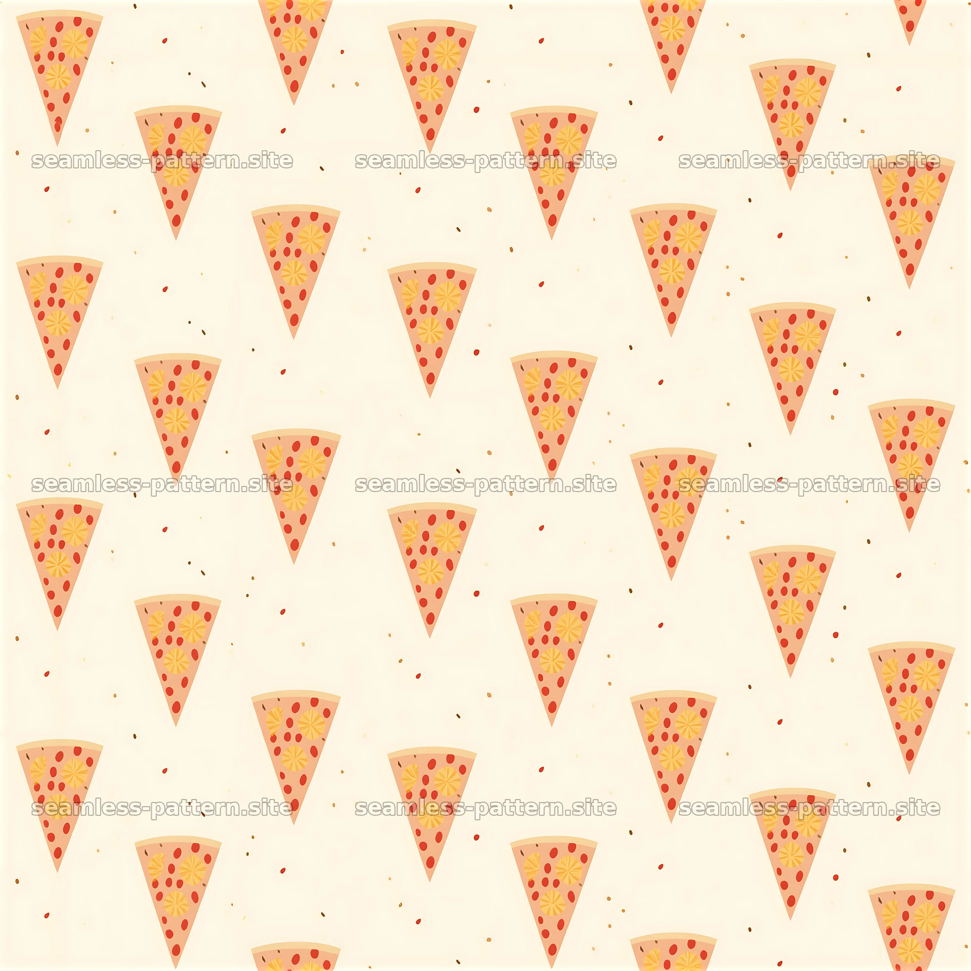 Seamless pineapple pizza pattern featuring slices on a light background — seamless tileable pattern at 8192x8192