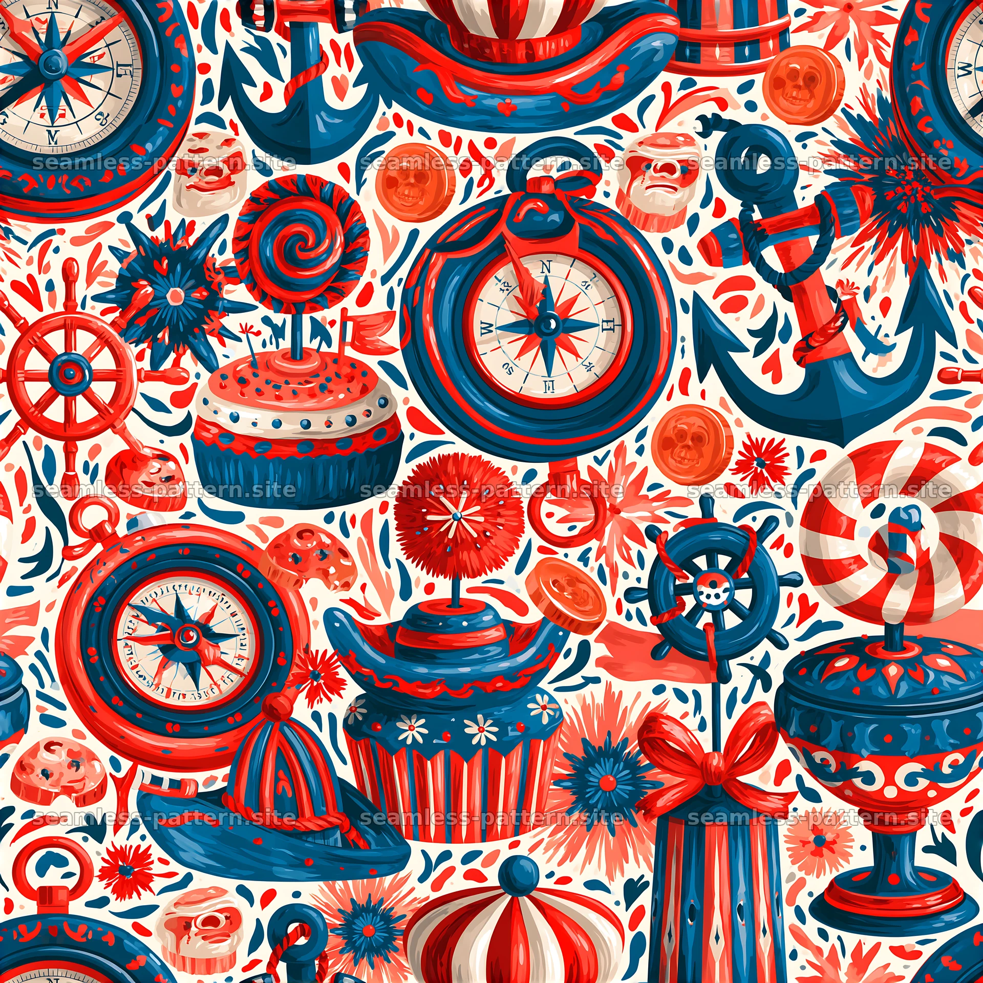 Nautical birthday party seamless pattern with cupcakes — seamless tileable pattern at 8192x8192