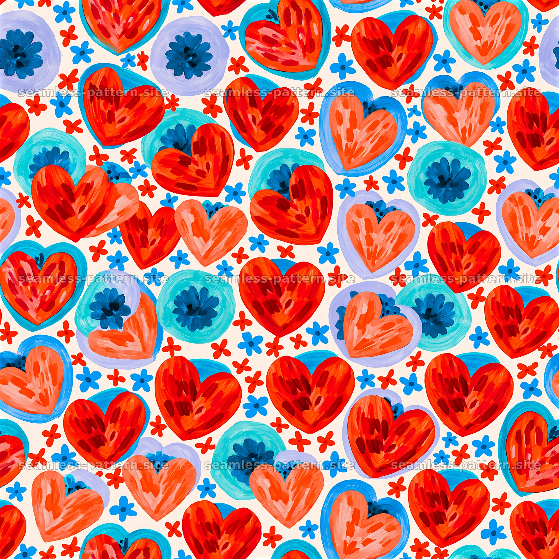 Colorful heart and flower seamless pattern for design projects — seamless tileable pattern at 8192x8192