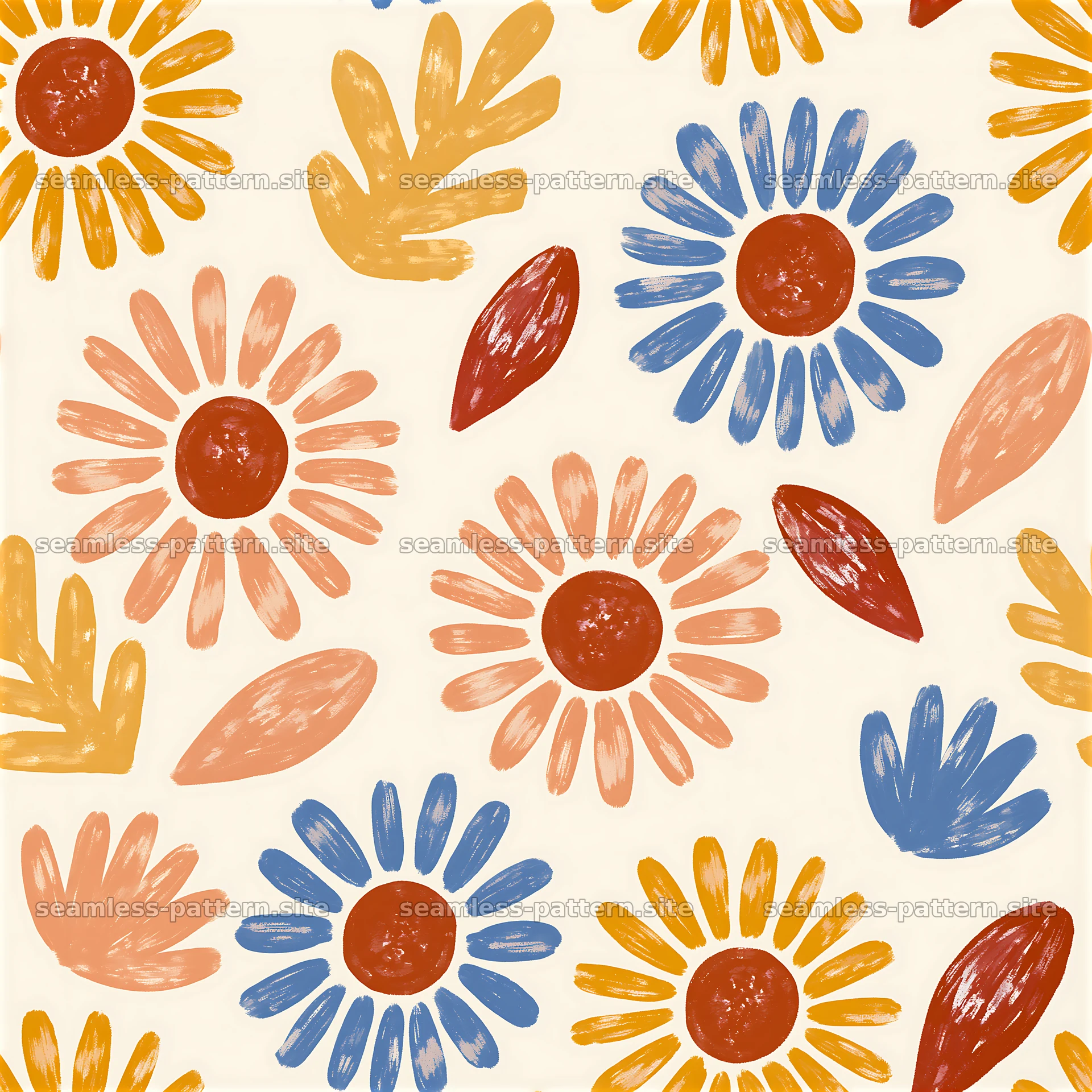 Colorful Hand-Painted Sunflower Seamless Pattern — seamless tileable pattern at 8192x8192