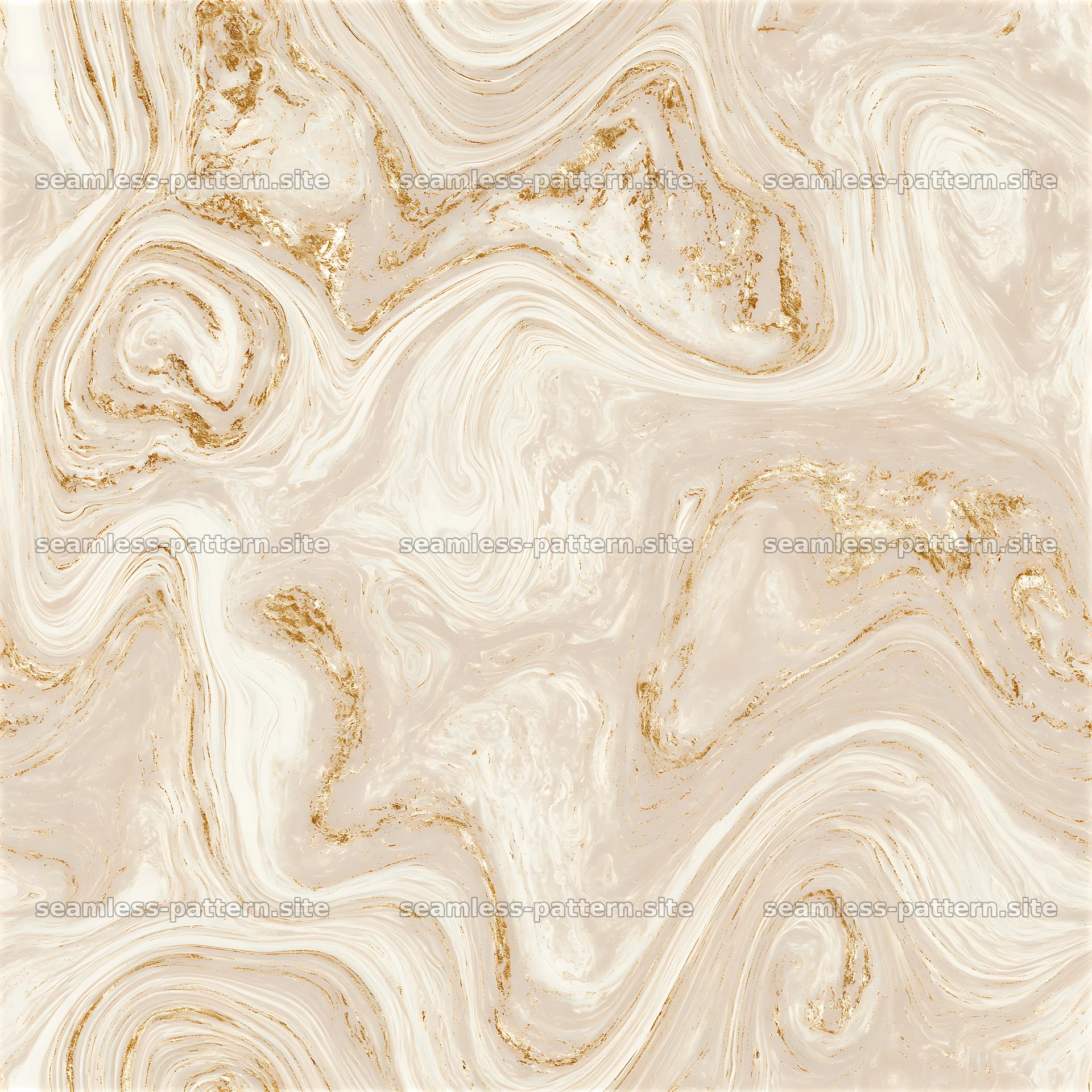 Seamless beige and gold marble pattern in flowing shapes — seamless tileable pattern at 8192x8192