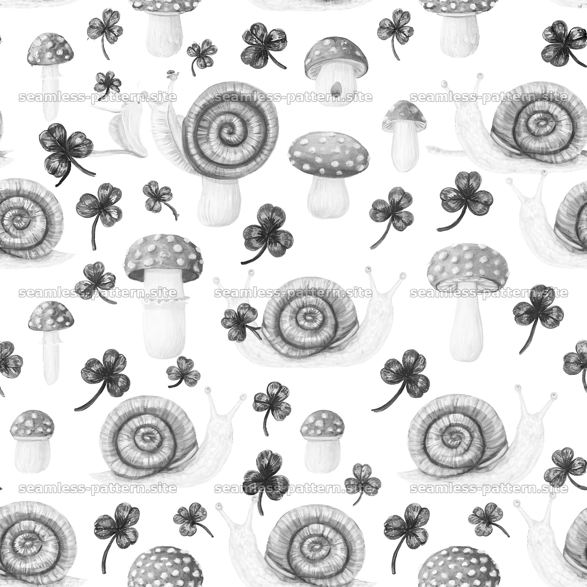 Seamless texture featuring cute snails and mushrooms seamless pattern