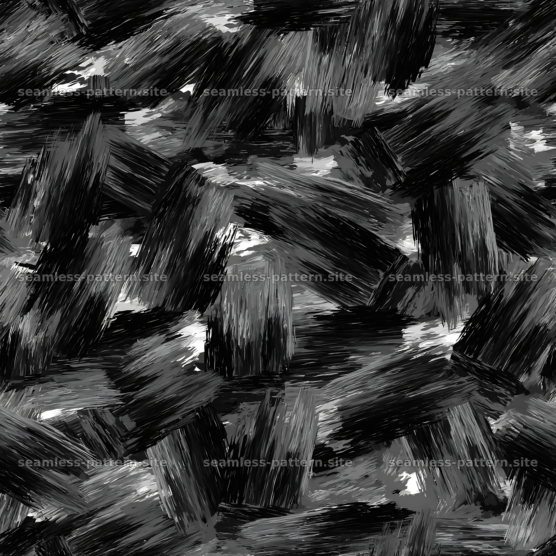 Seamless woodland camouflage brushstroke pattern in black and white — seamless tileable pattern