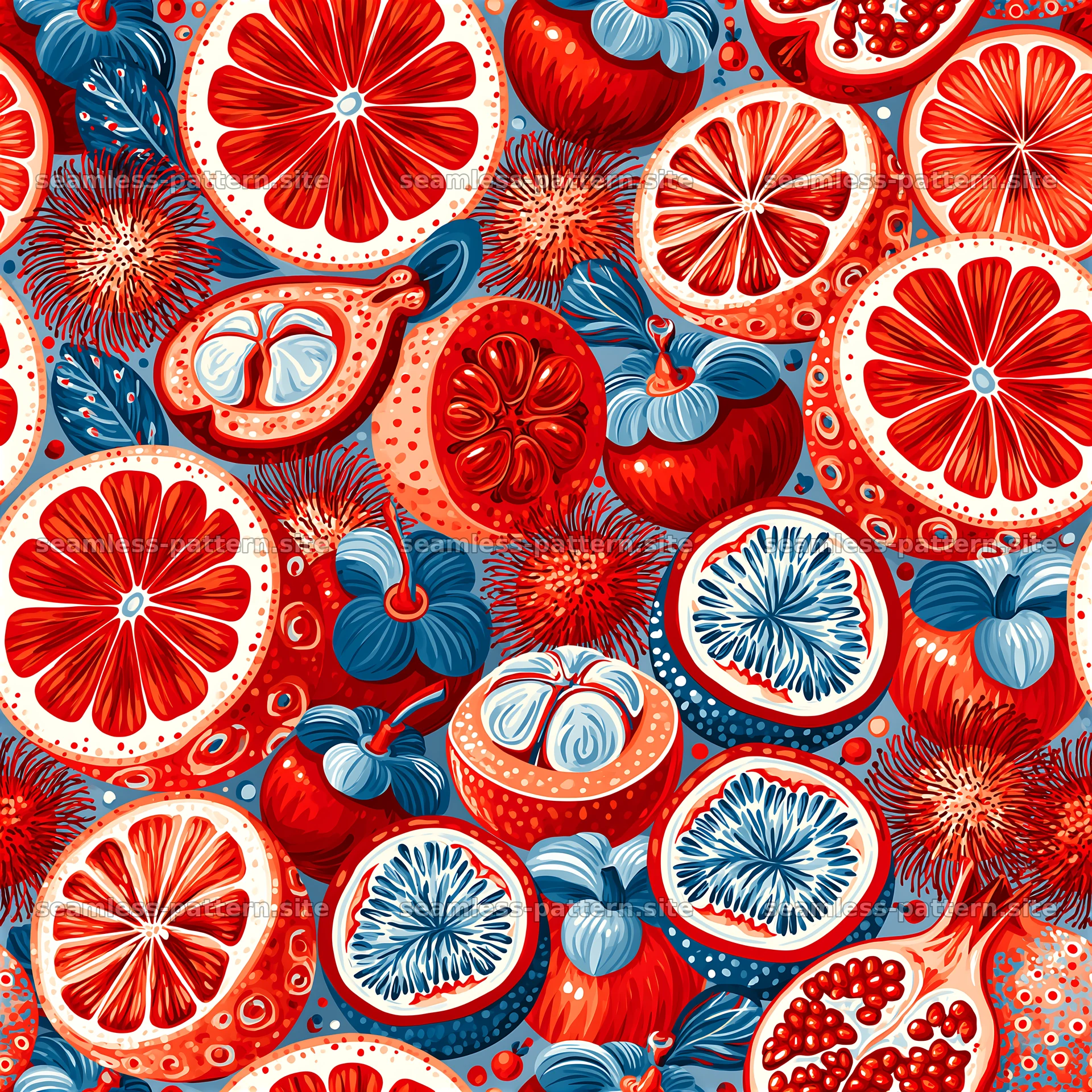 Colorful fruits arranged in a seamless pattern design — seamless tileable pattern at 8192x8192