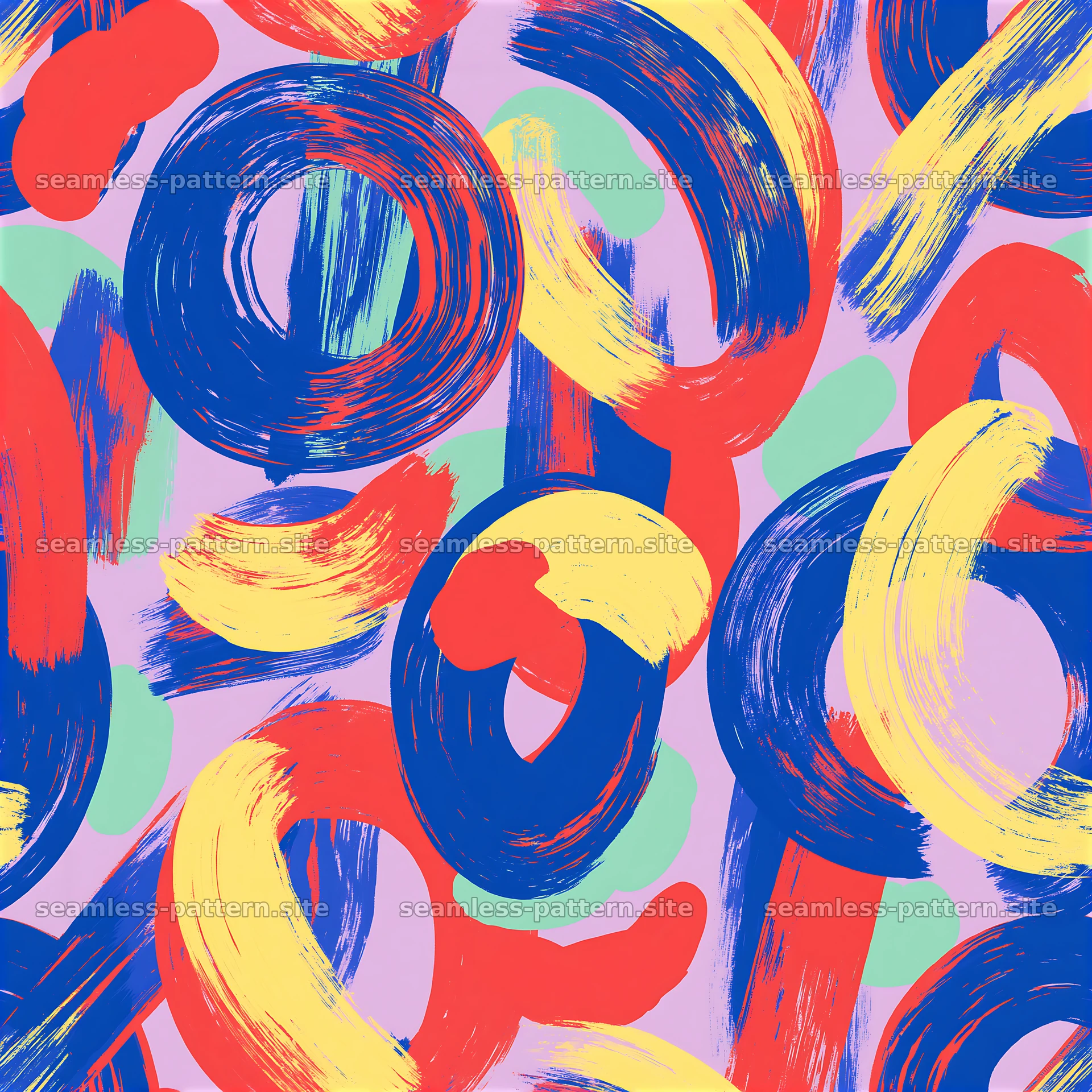 Vibrant gouache brush marks seamless pattern with bold colors — seamless tileable pattern at 8192x8192