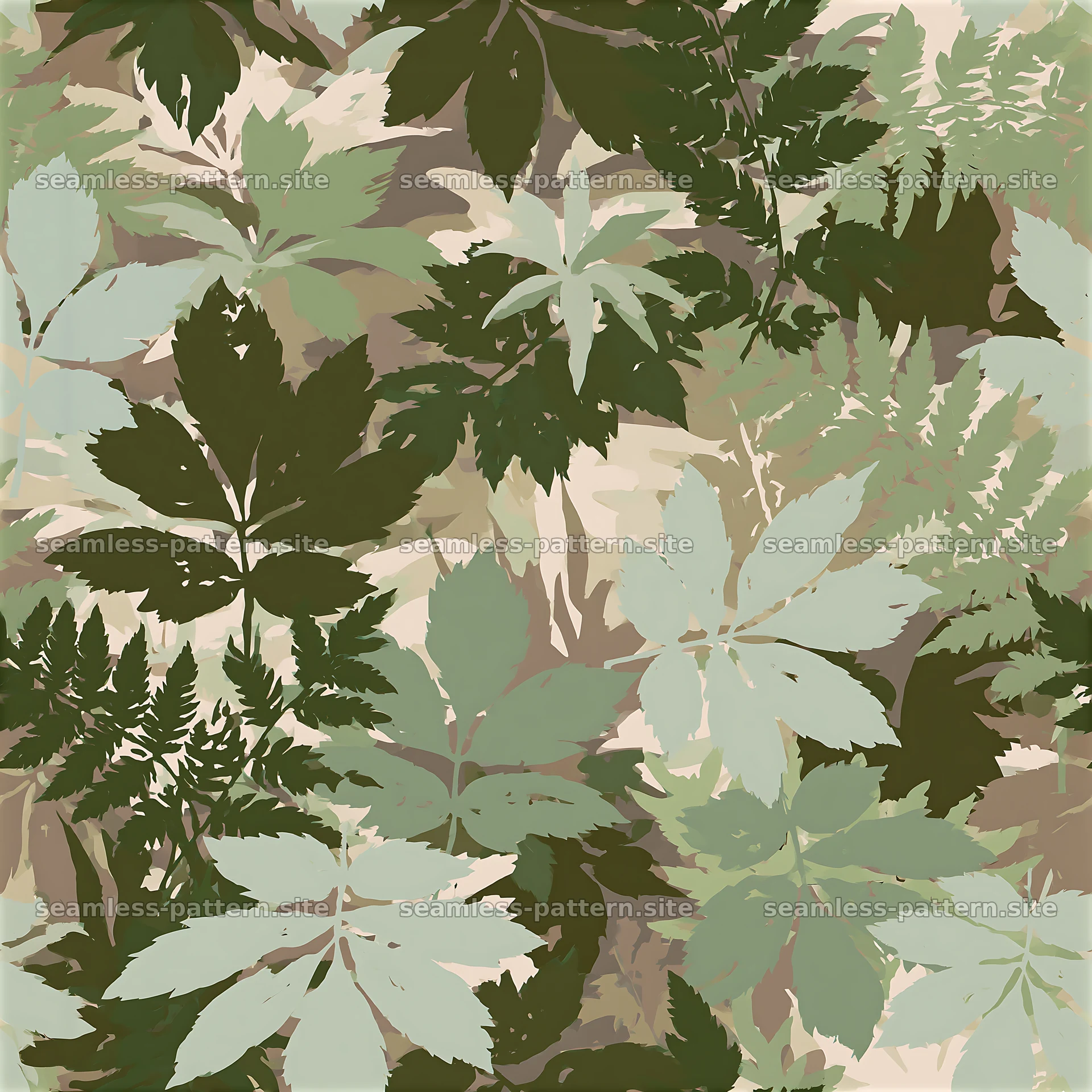 Seamless outdoor camouflage pattern featuring various green foliage — seamless tileable pattern at 8192x8192