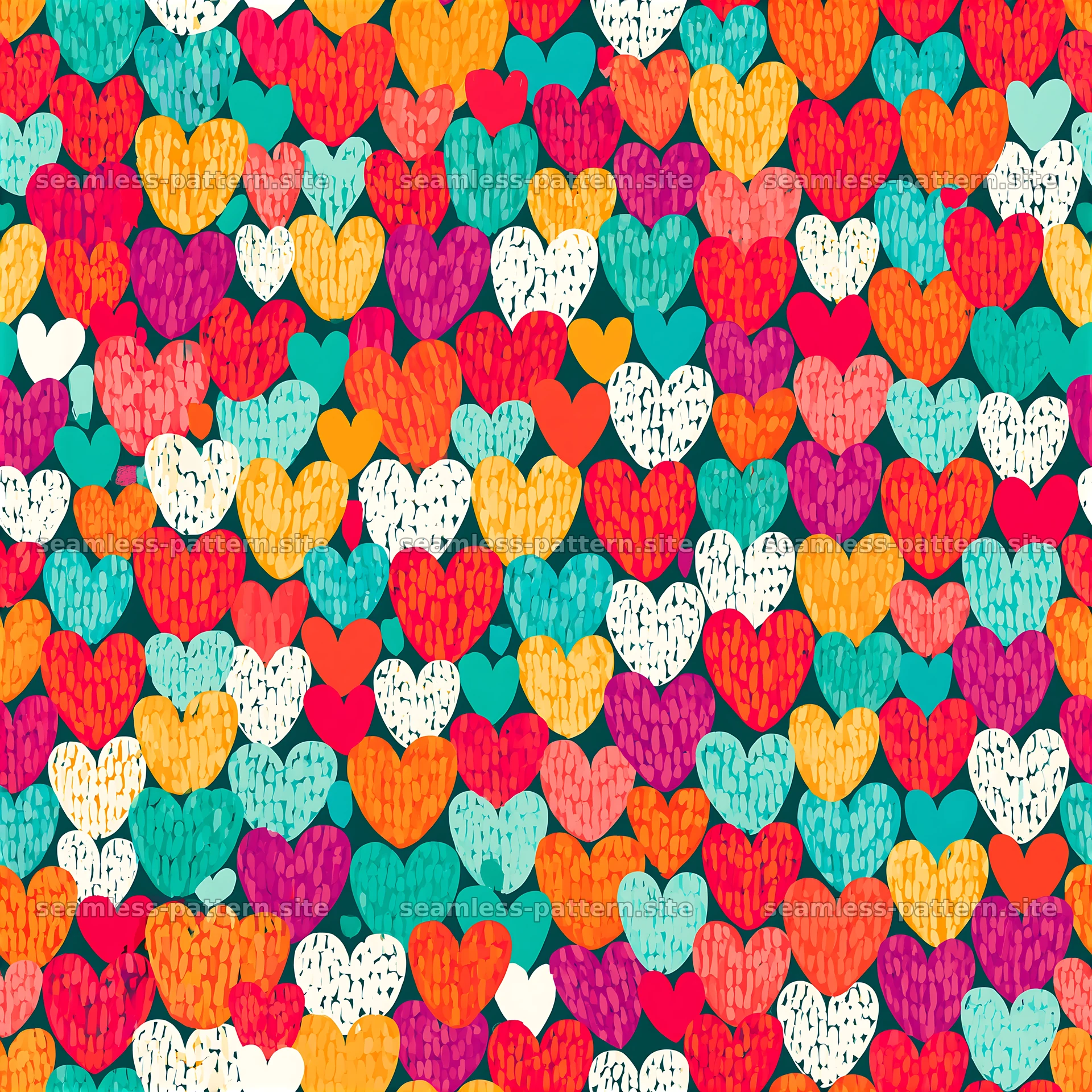 Colorful Textured Hearts Seamless Pattern — seamless tileable pattern at 8192x8192