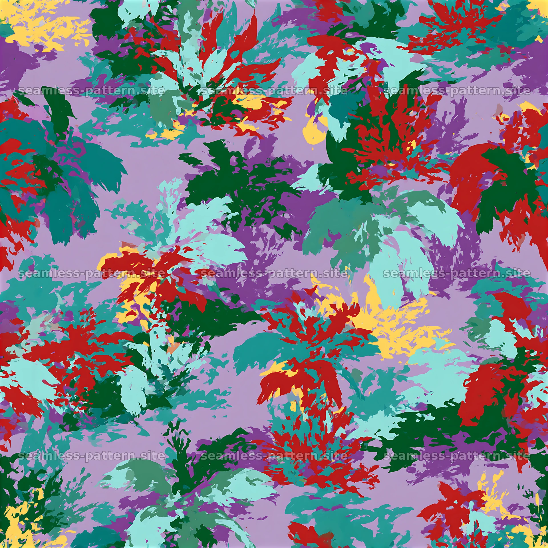 Colorful military camouflage repeat pattern with vivid foliage elements — seamless tileable pattern at 8192x8192