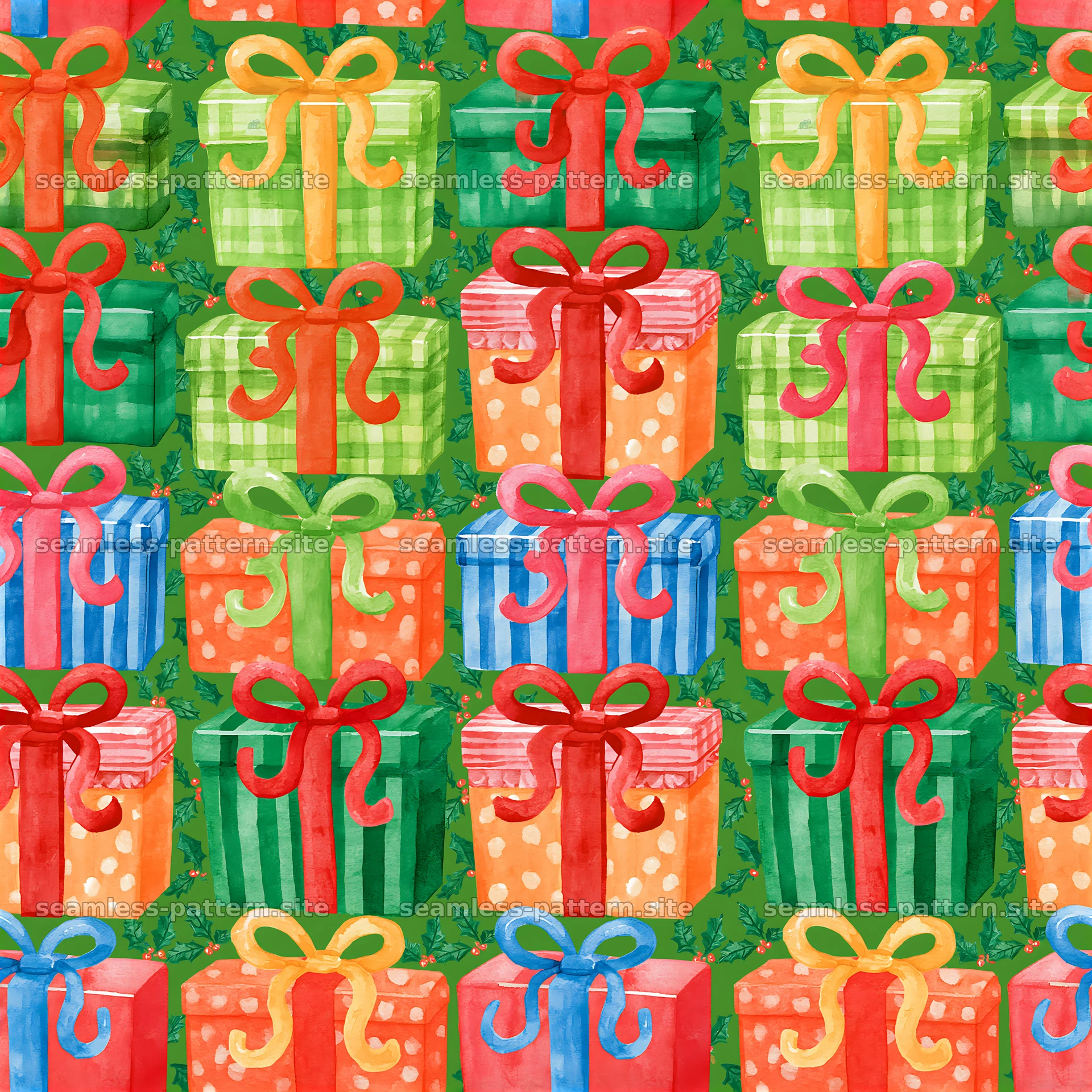 Watercolor Christmas Gift Box Seamless Pattern — seamless tileable pattern at 8192x8192