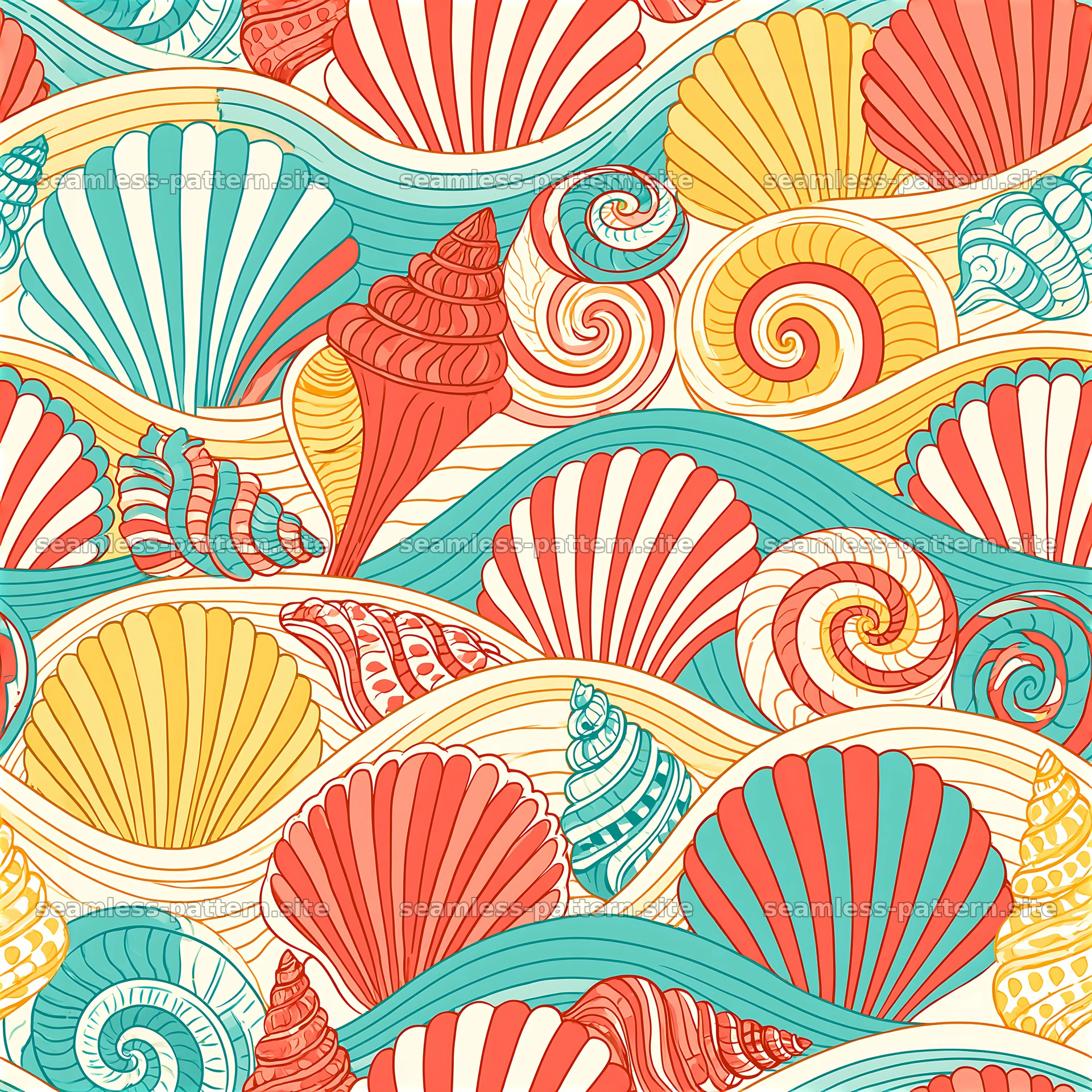 Colorful ocean shells seamless pattern — seamless tileable pattern at 8192x8192