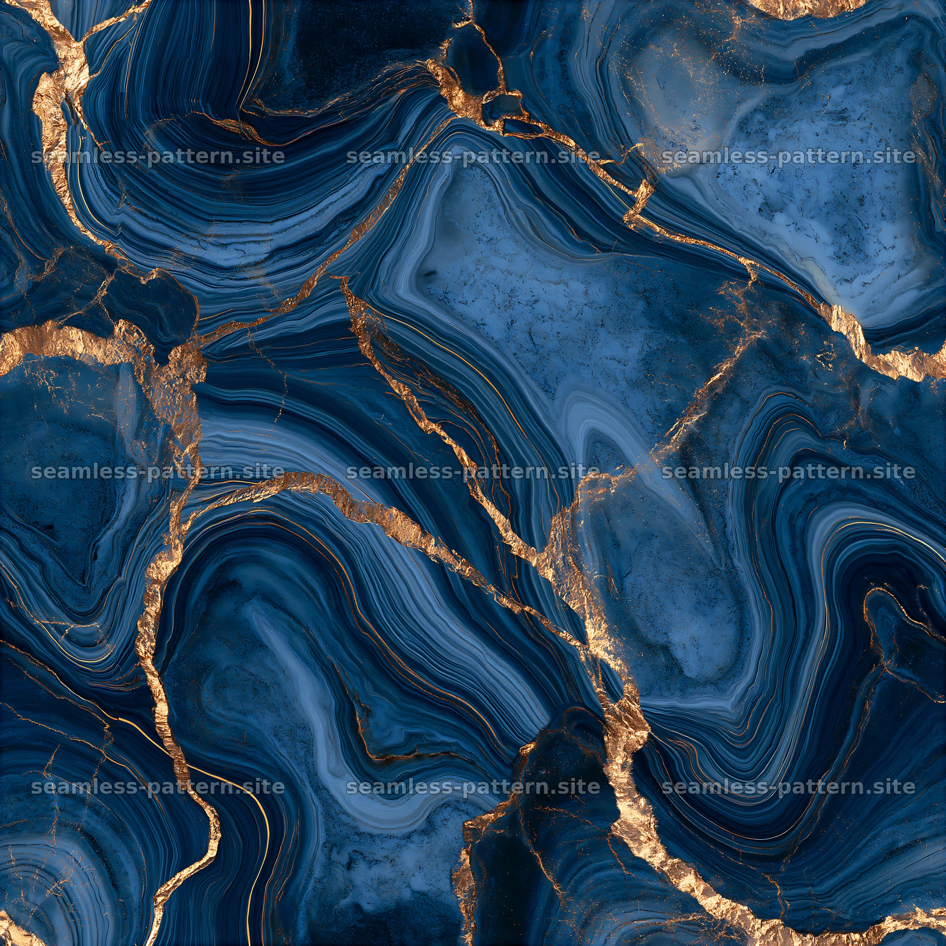 Seamless blue marble texture with gold veins on dark backdrop — seamless tileable pattern at 8192x8192