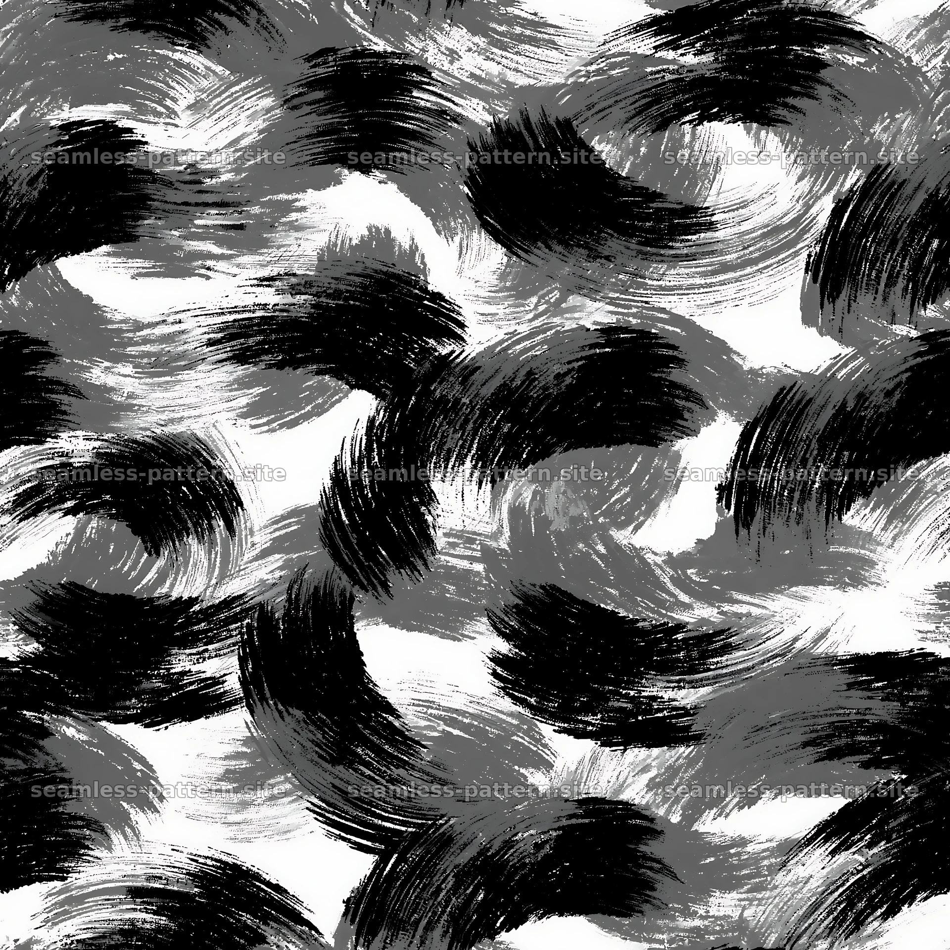 Seamless black camouflage brushstroke pattern in varied shades — seamless tileable pattern