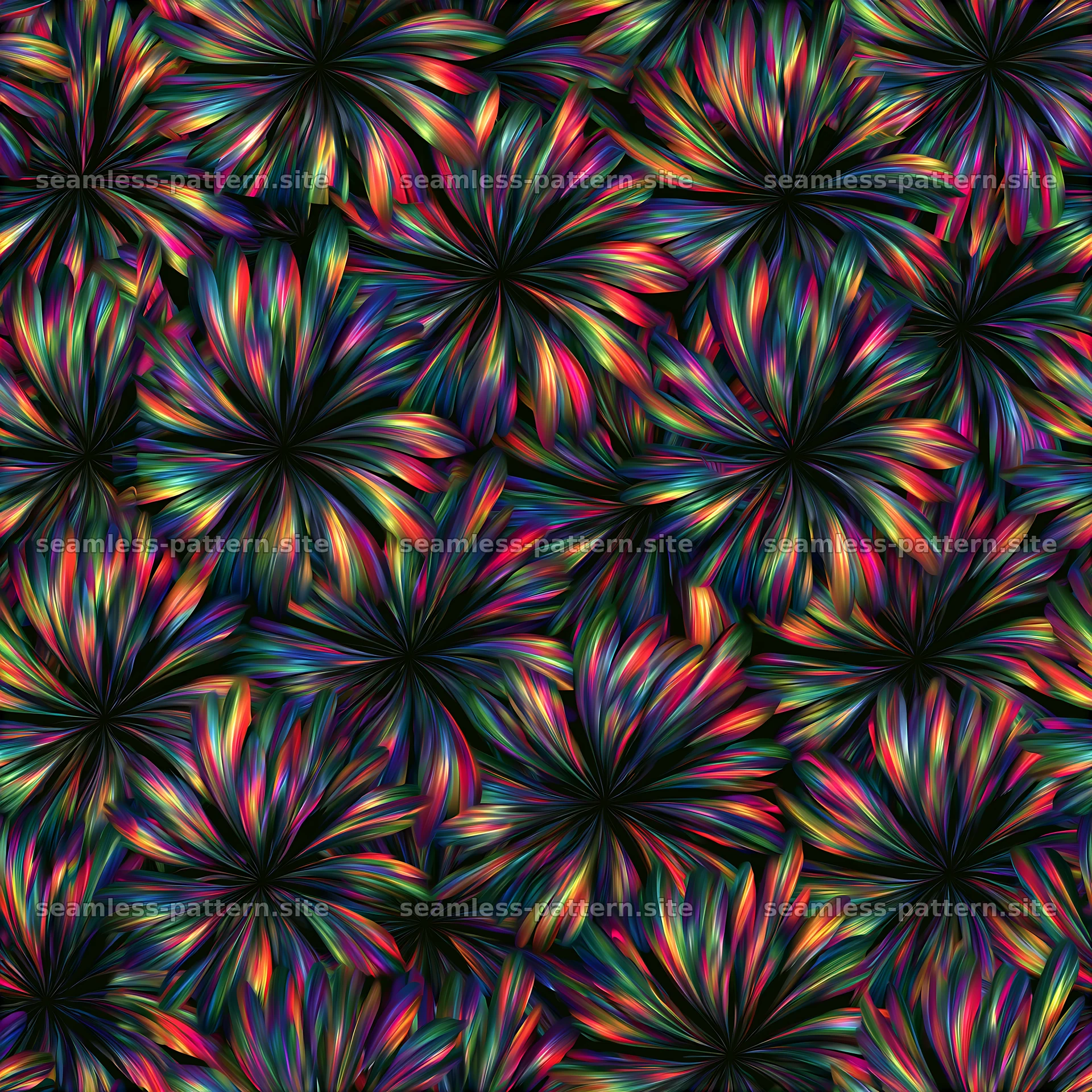 Vibrant rainbow petals tileable pattern with colorful floral shapes — seamless tileable pattern at 8192x8192
