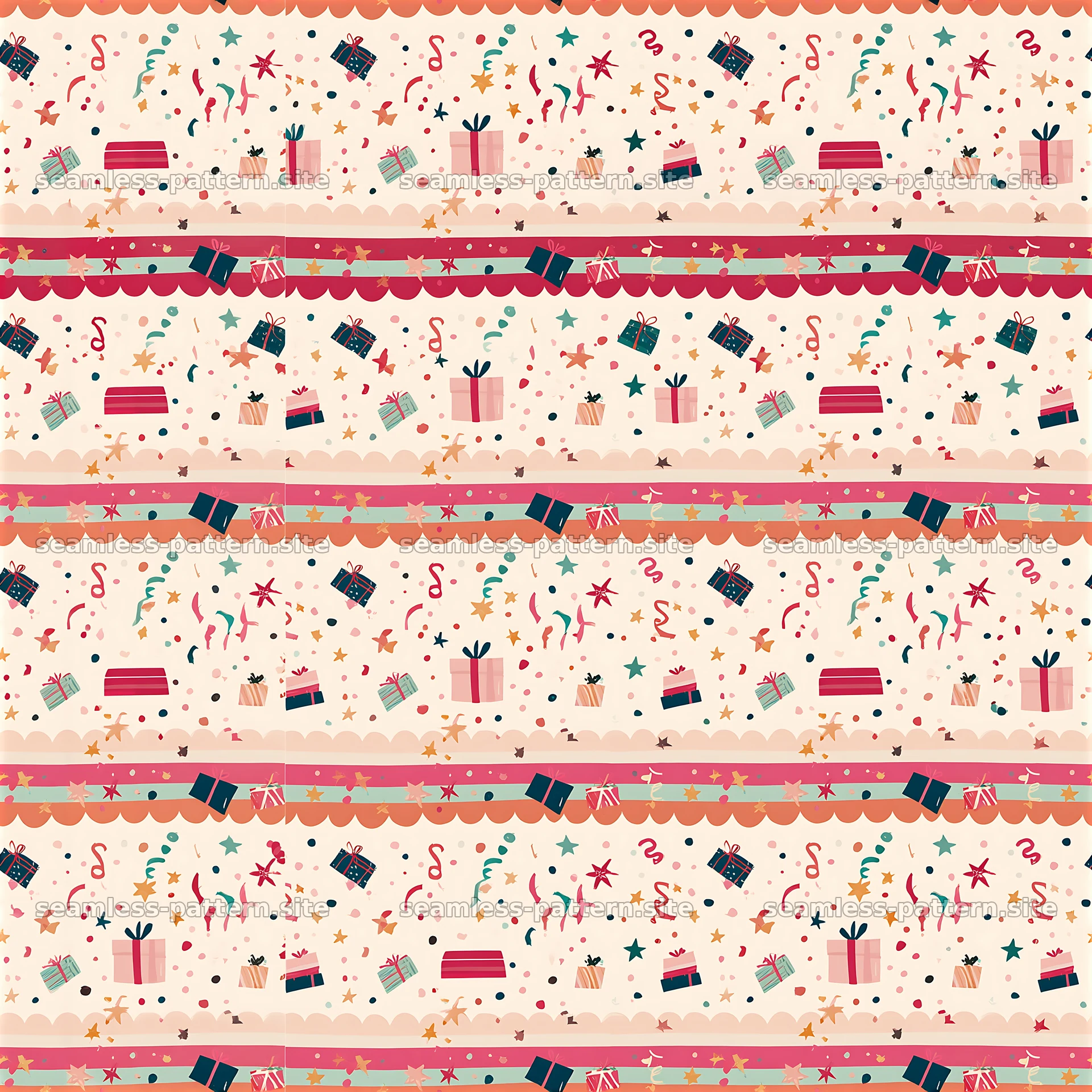 Birthday Celebration Gift and Confetti Seamless Pattern — seamless tileable pattern at 8192x8192