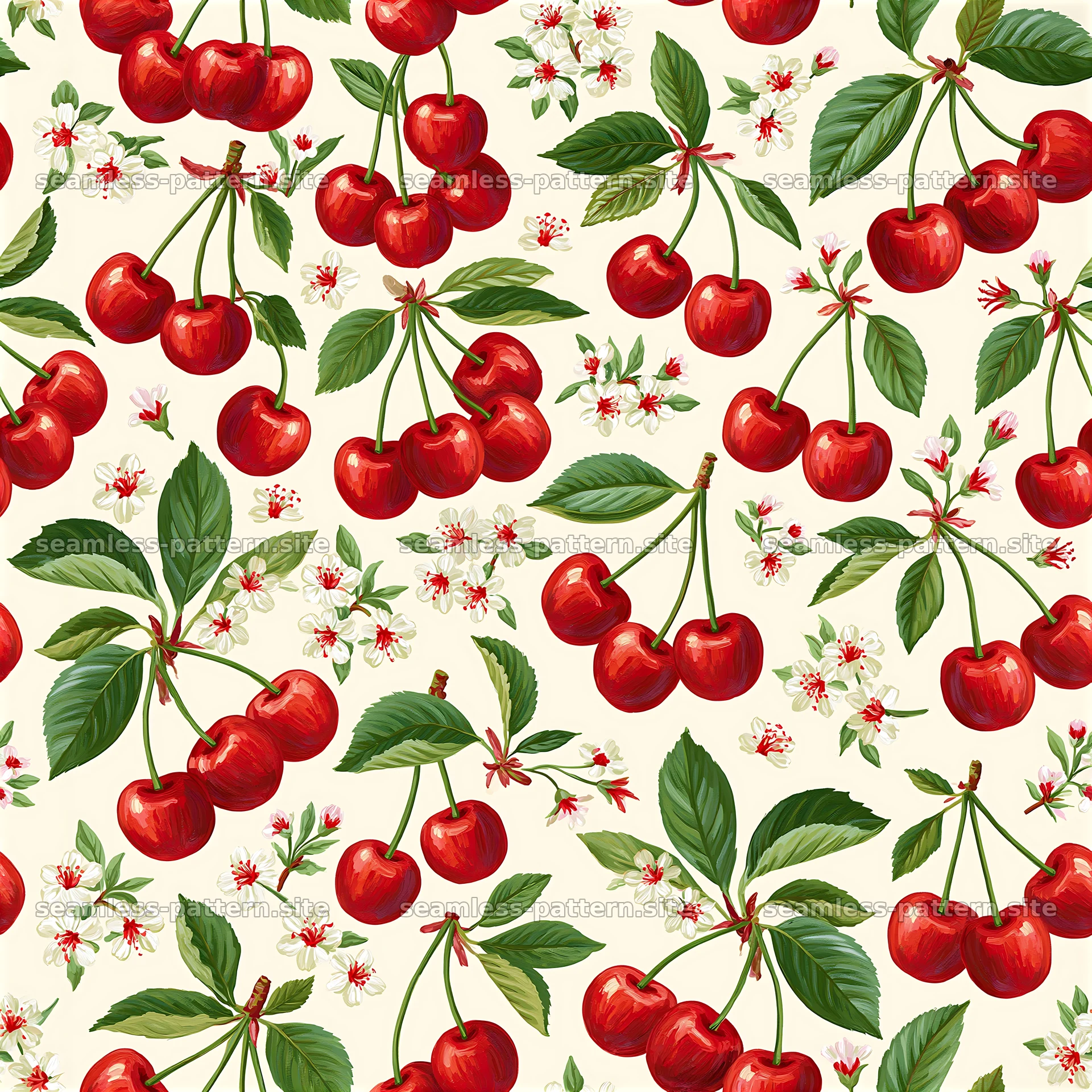 Colorful Cherry and Blossom Seamless Pattern — seamless tileable pattern at 8192x8192