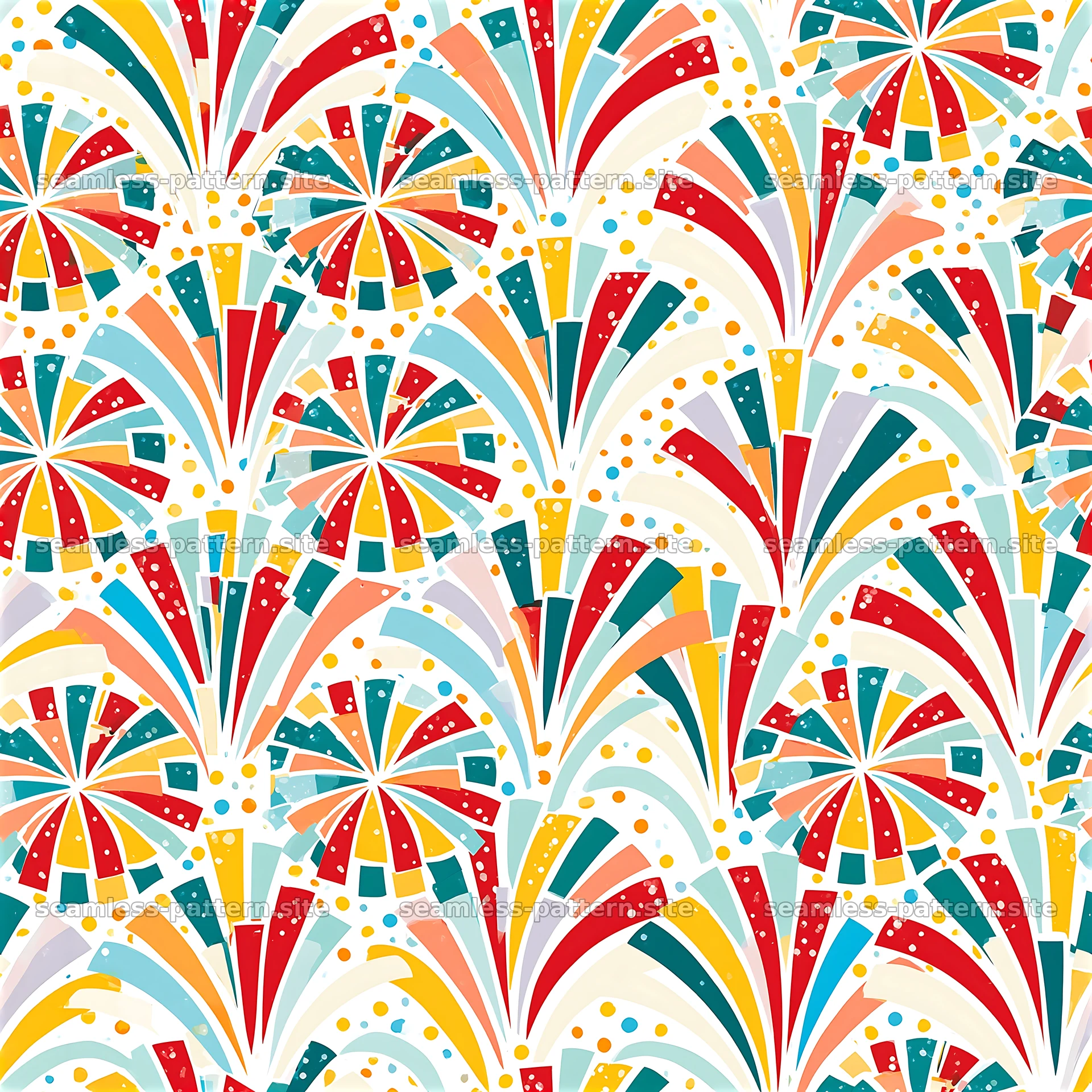 Colorful fireworks seamless pattern for celebration designs — seamless tileable pattern at 8192x8192