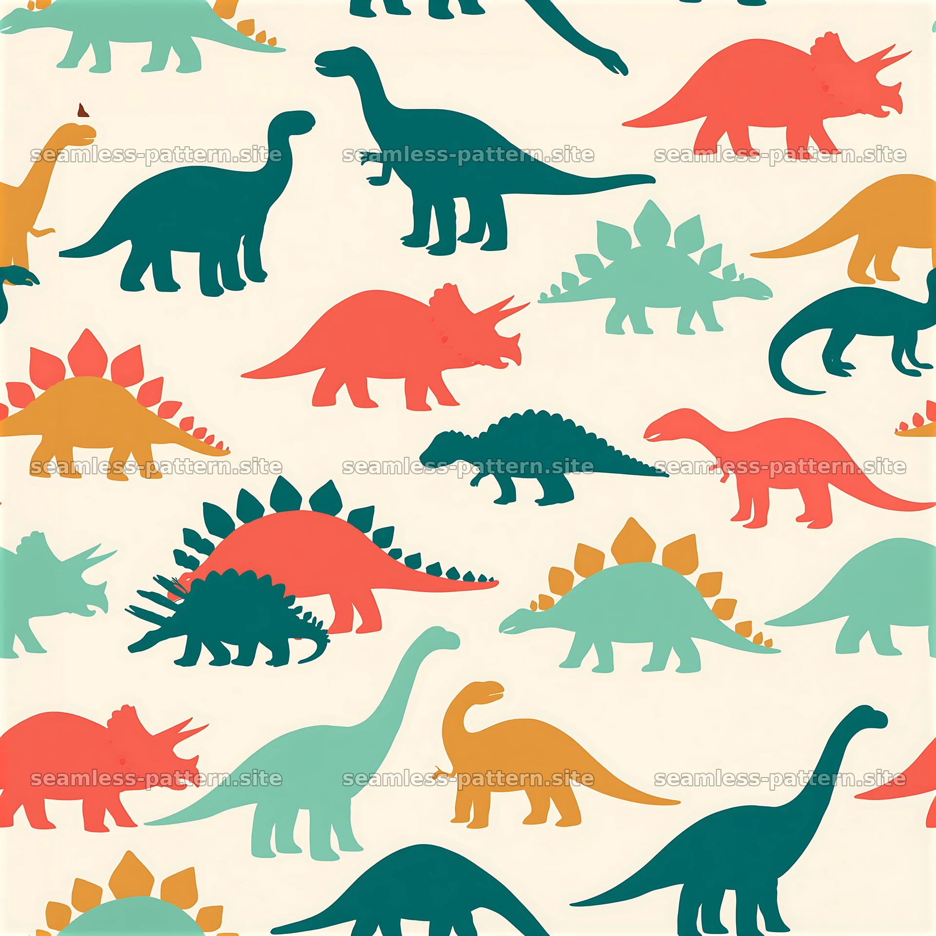 Colorful dinosaur seamless pattern for children's design projects — seamless tileable pattern at 8192x8192