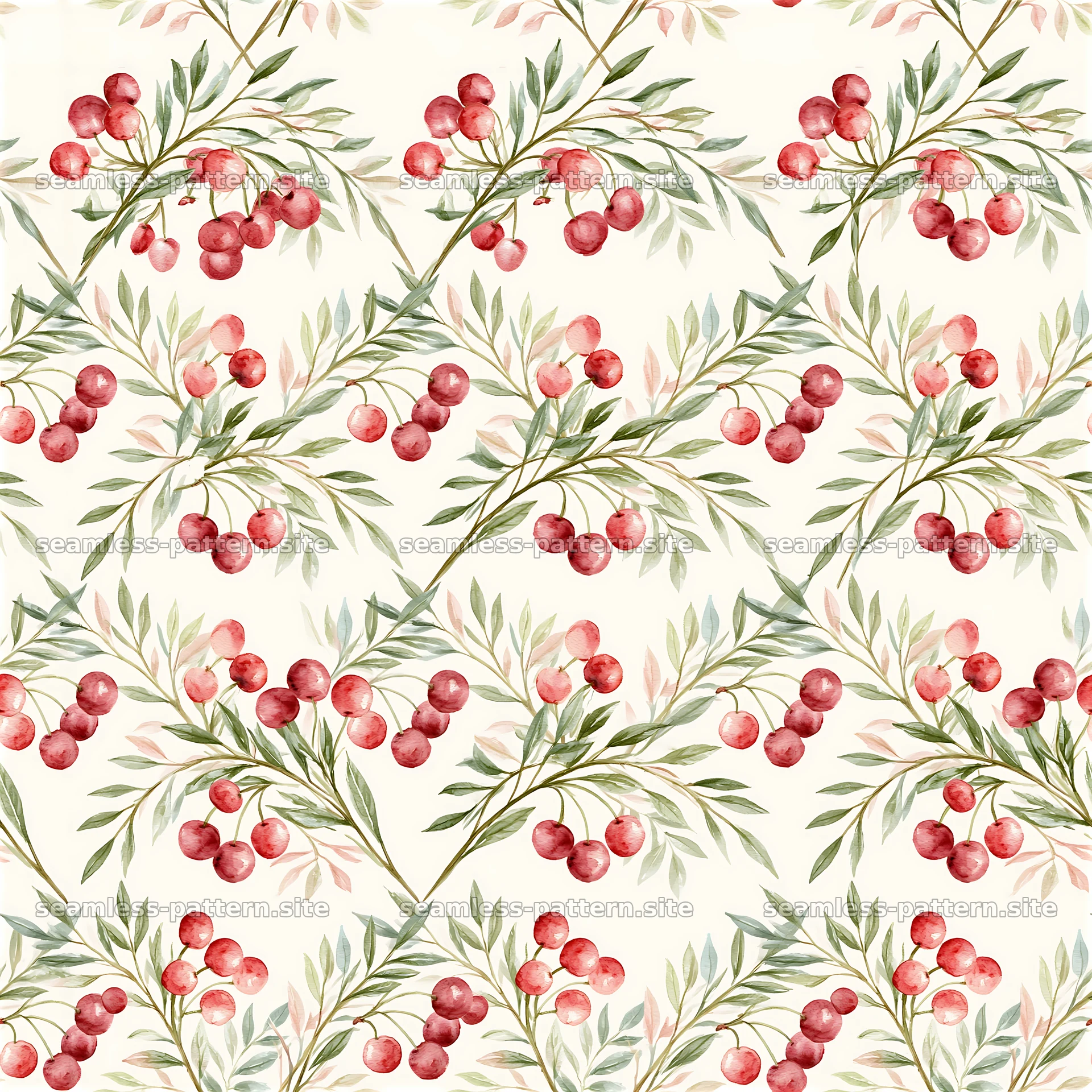Watercolor Cherry Branch Seamless Pattern — seamless tileable pattern at 8192x8192