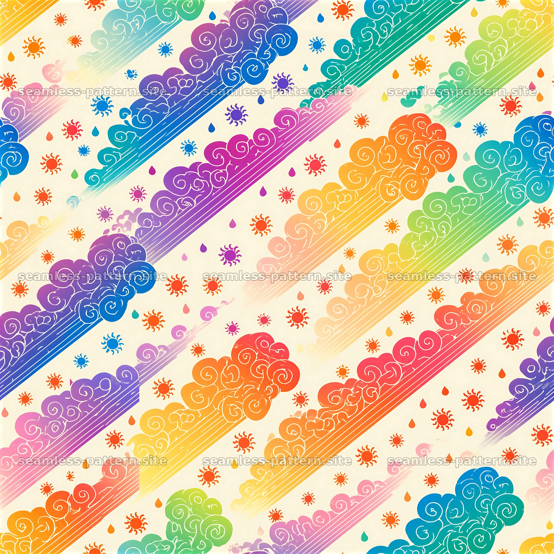 Bright rainbow clouds tileable pattern creates vibrant energy in — seamless tileable pattern at 8192x8192