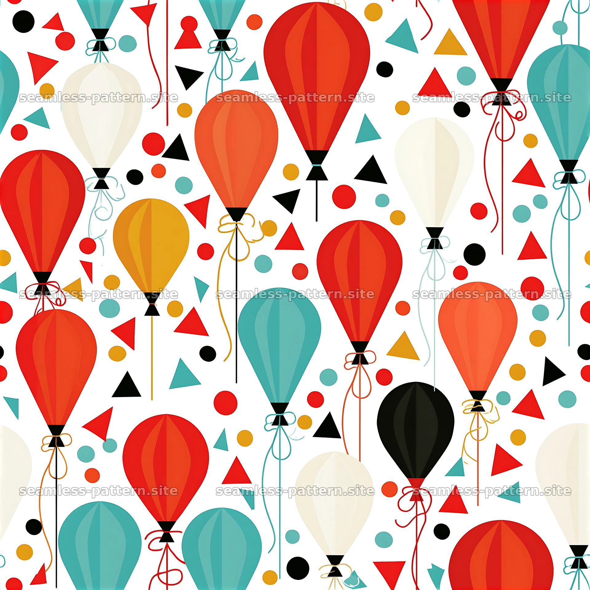 Colorful balloons with shapes in a fun seamless design — seamless tileable pattern at 8192x8192
