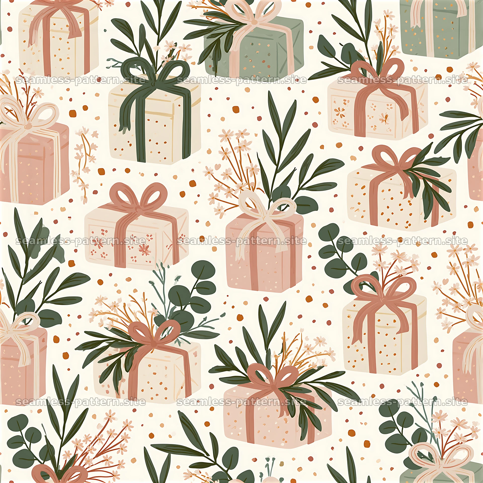 Botanical Gift Boxes Seamless Pattern — seamless tileable pattern at 8192x8192