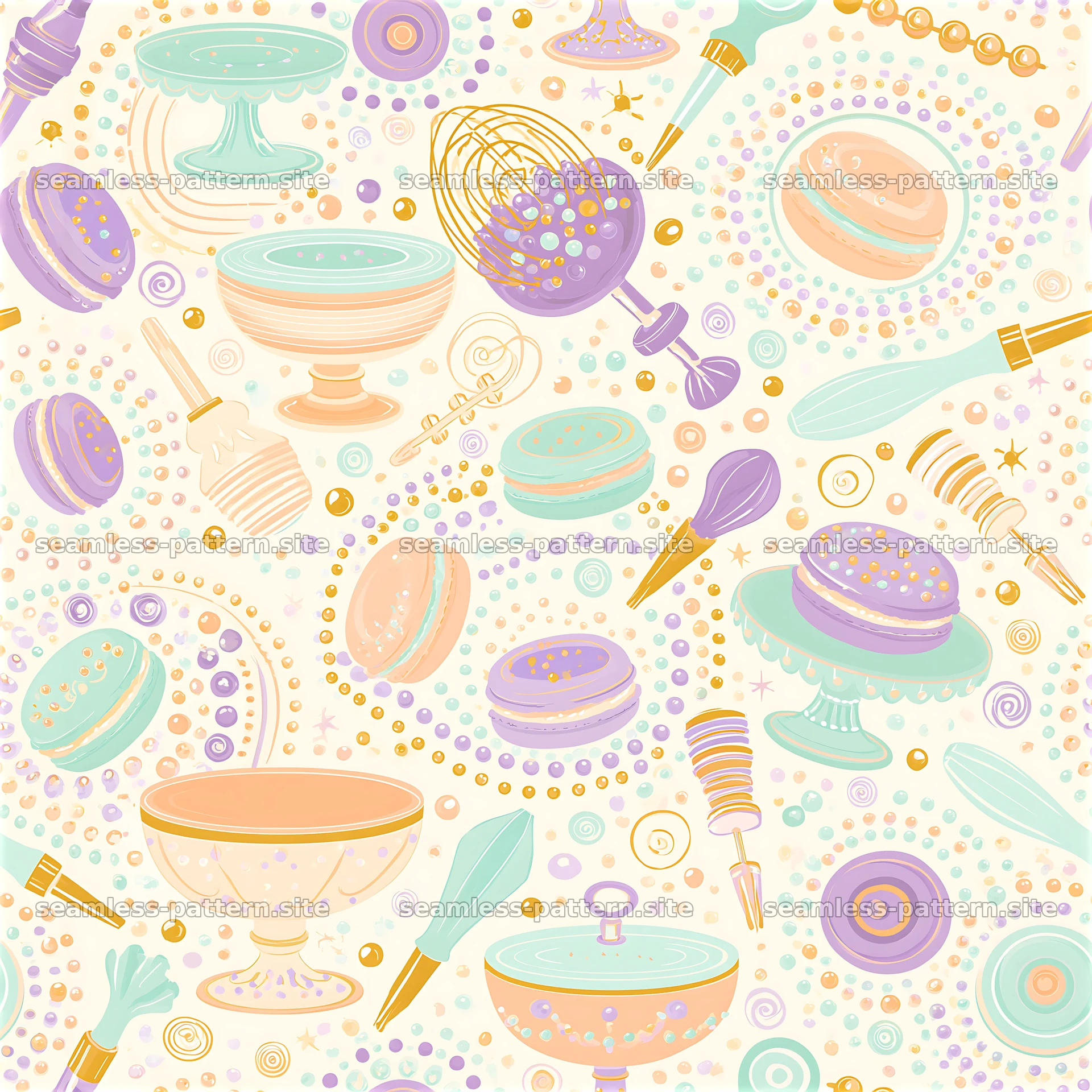 Colorful baking tools and treats seamless pattern — seamless tileable pattern at 8192x8192