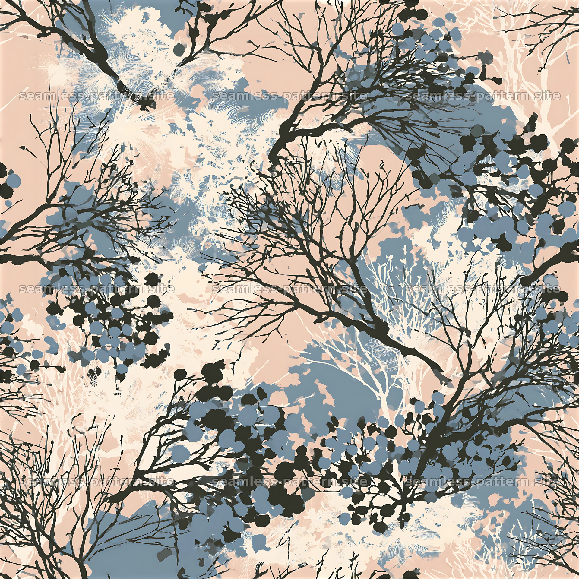 Seamless camouflage pattern with winter branches and soft colors — seamless tileable pattern at 8192x8192