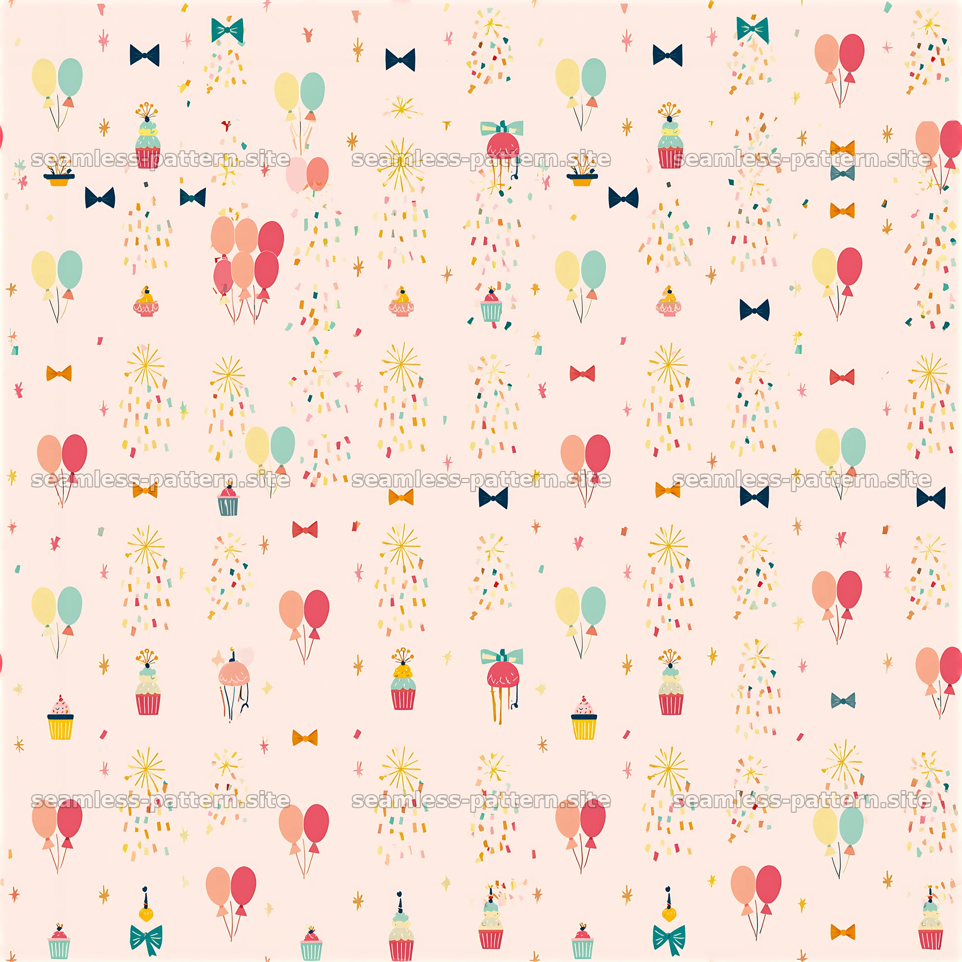 Colorful birthday celebration seamless pattern — seamless tileable pattern at 8192x8192