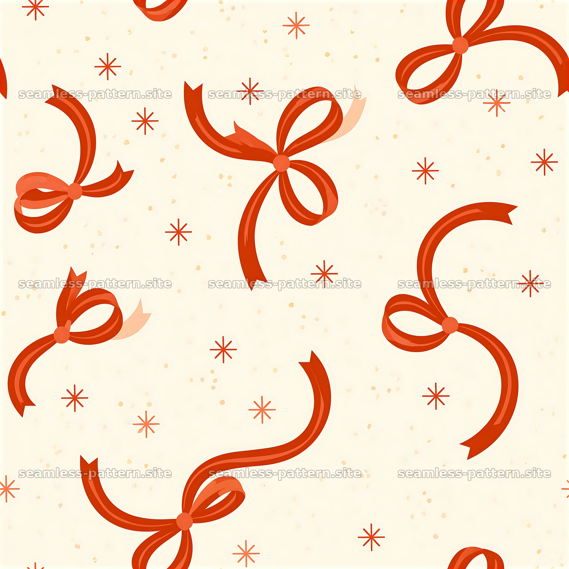 Repeat festive ribbon pattern with bows and small stars — seamless tileable pattern at 8192x8192