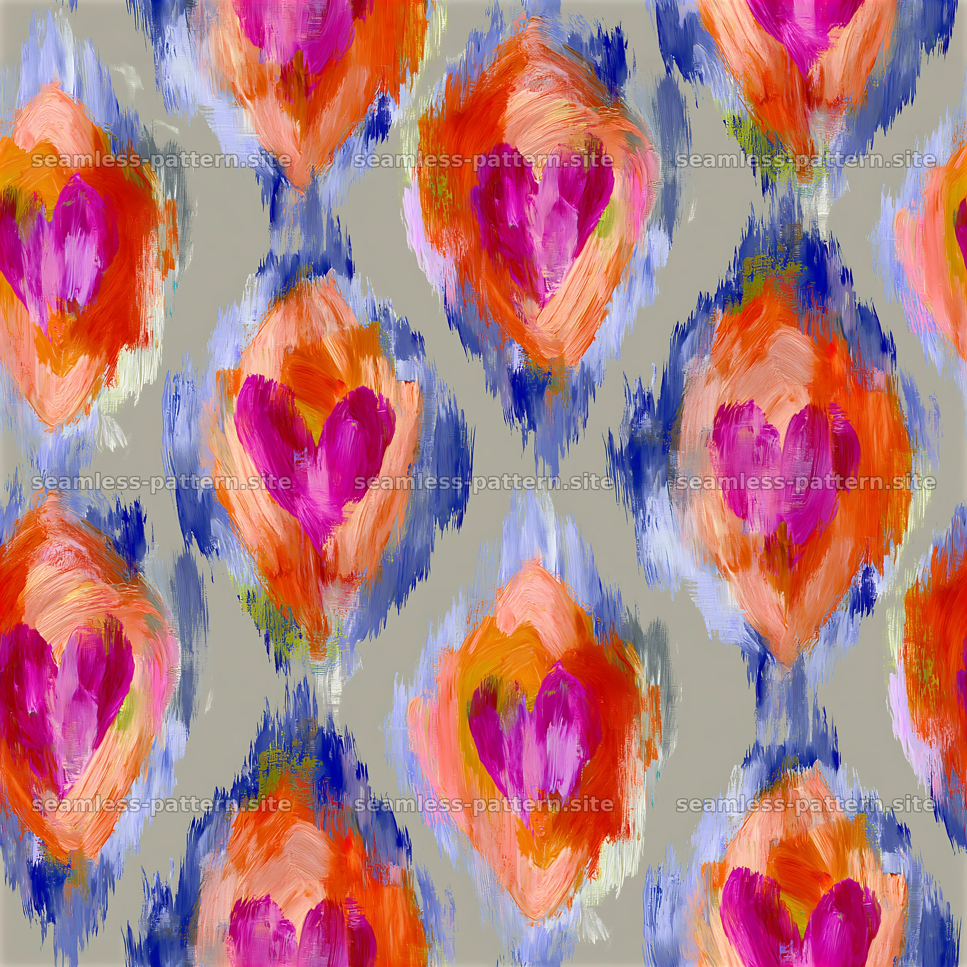 Colorful hearts pattern with vibrant motifs in a geometric layout — seamless tileable pattern at 8192x8192