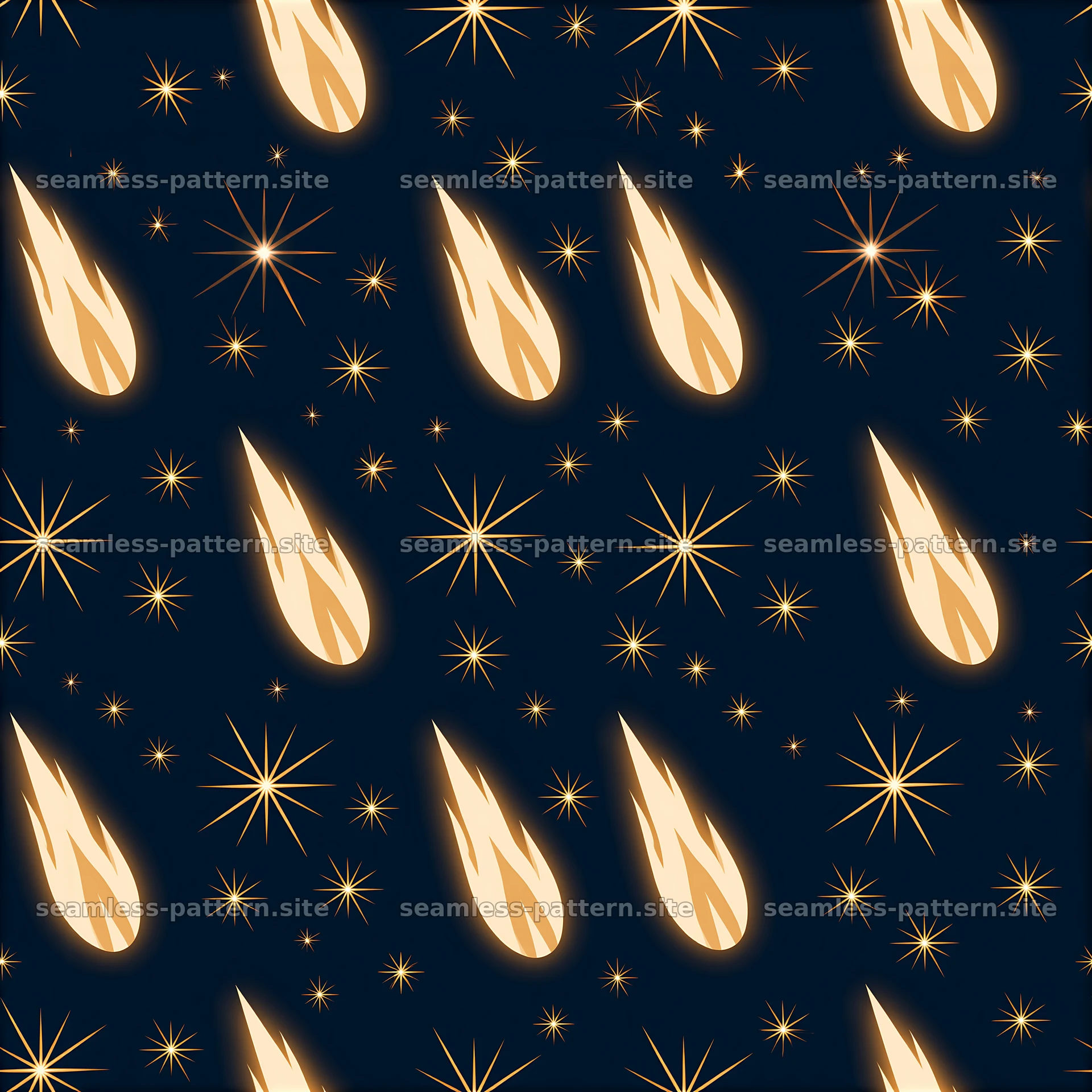 Seamless pattern of candle flames and delicate starbursts — seamless tileable pattern at 8192x8192