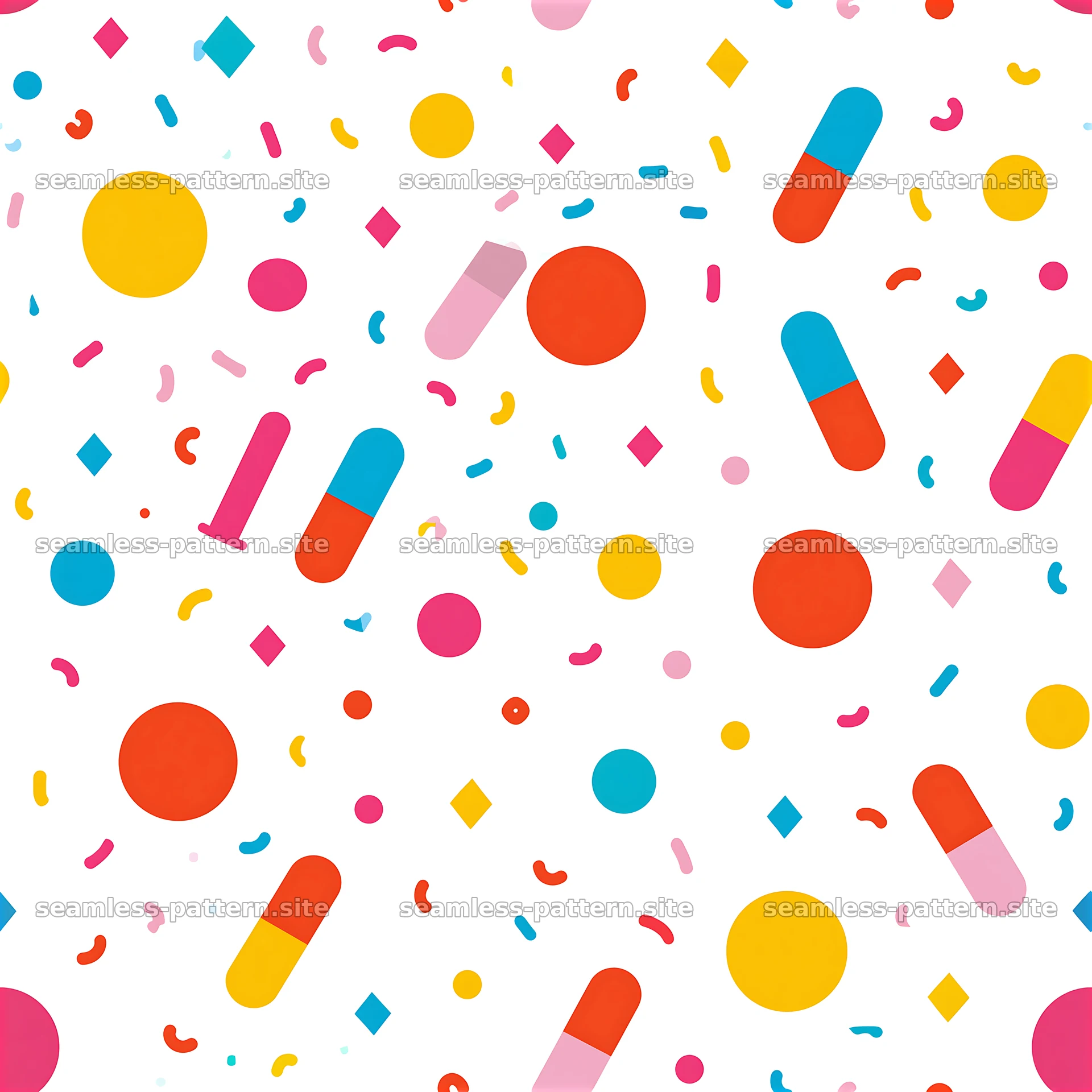 Colorful confetti seamless pattern for kids with vibrant shapes and — seamless tileable pattern at 8192x8192