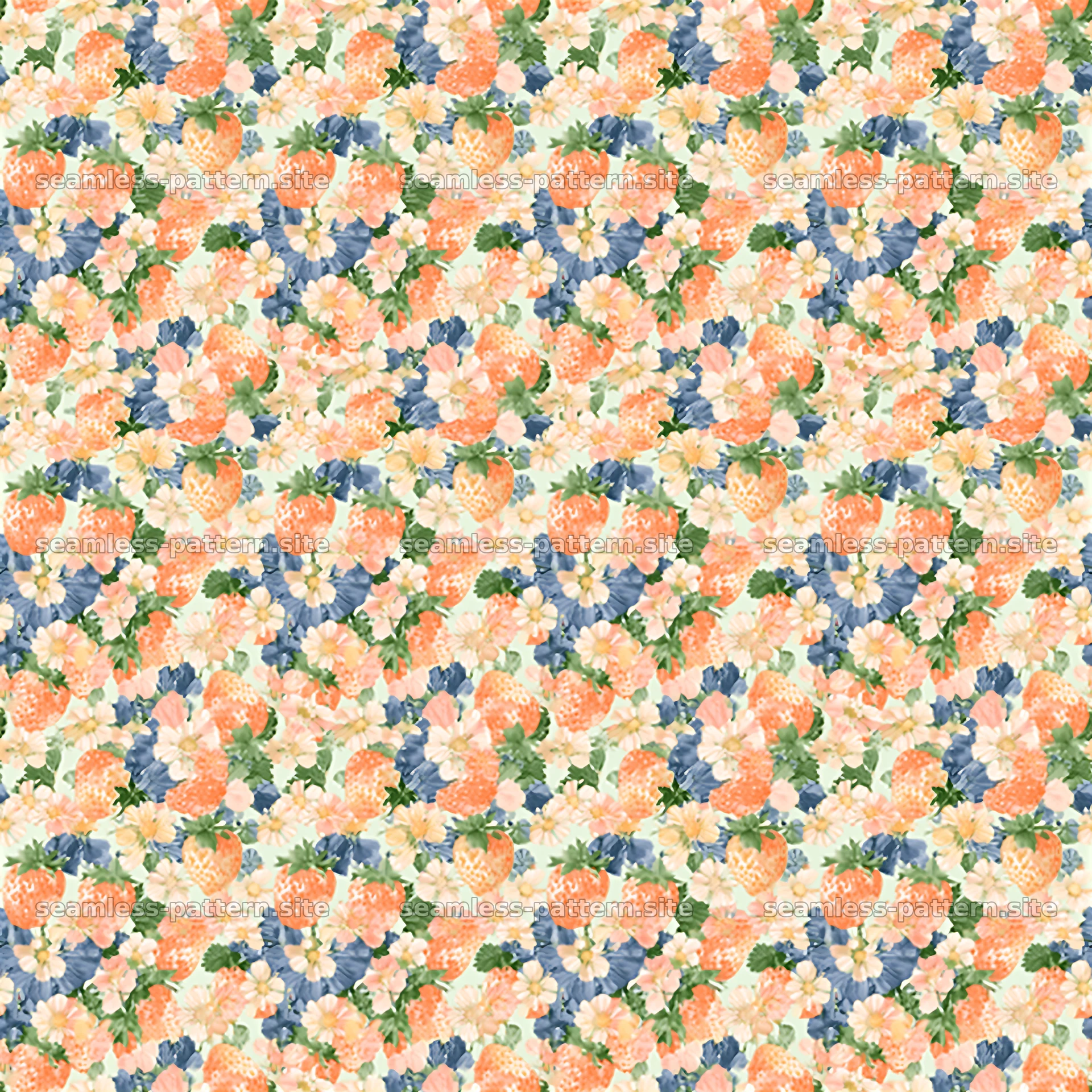 Colorful Strawberry and Floral Seamless Pattern — seamless tileable pattern at 8192x8192