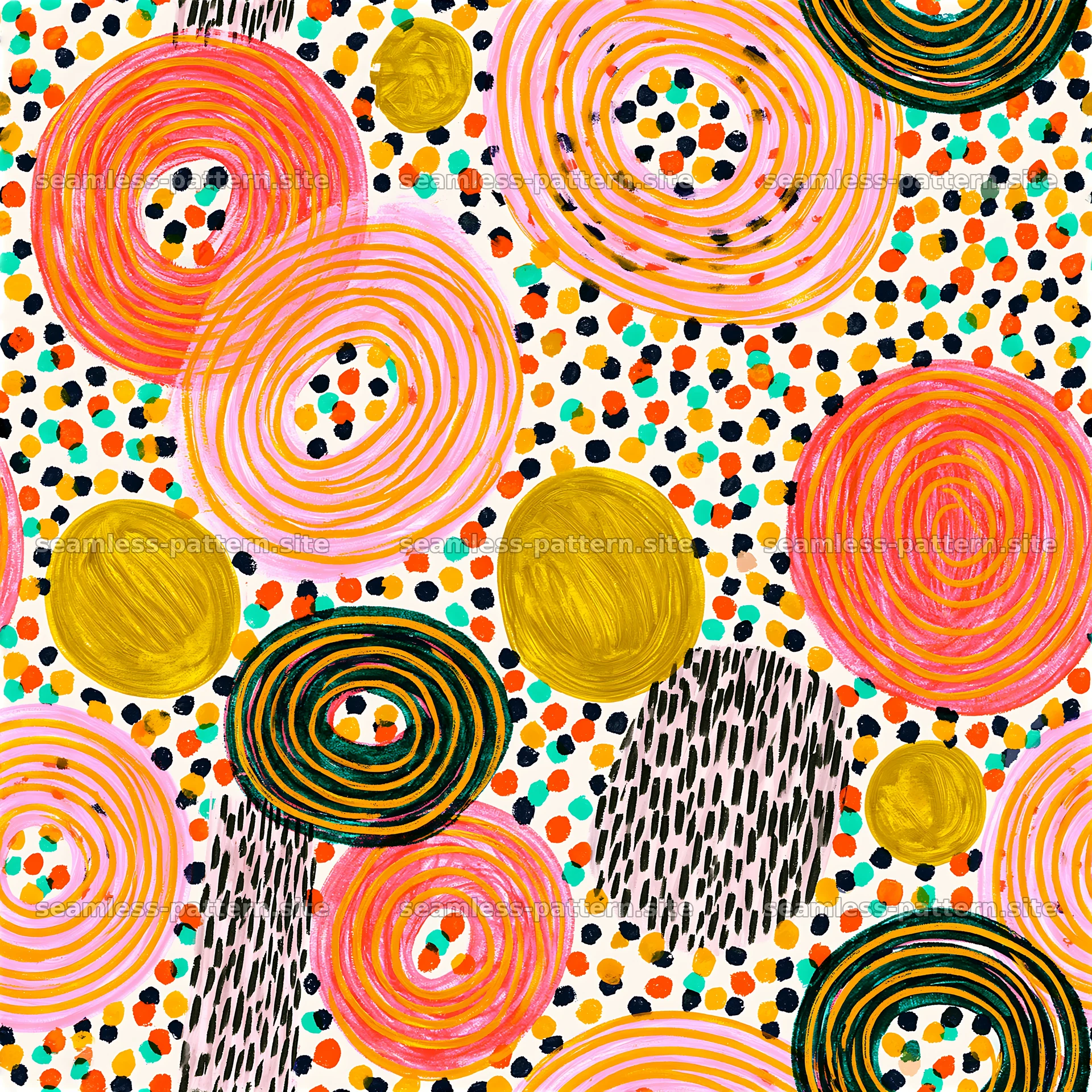 Colorful circles and dots in a seamless pattern — seamless tileable pattern at 8192x8192
