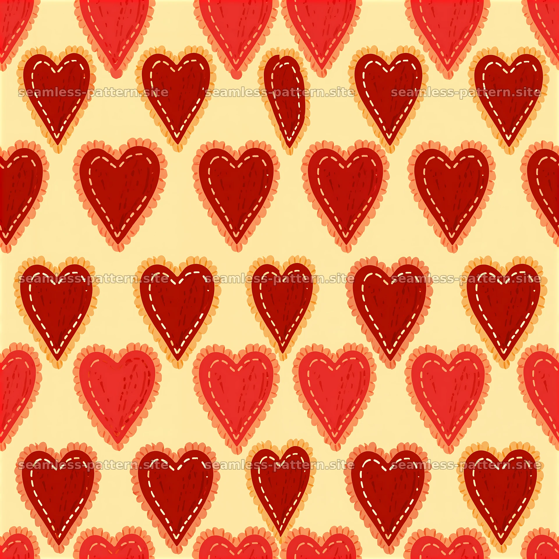 Stitched hearts repeating pattern on a light background — seamless tileable pattern at 8192x8192