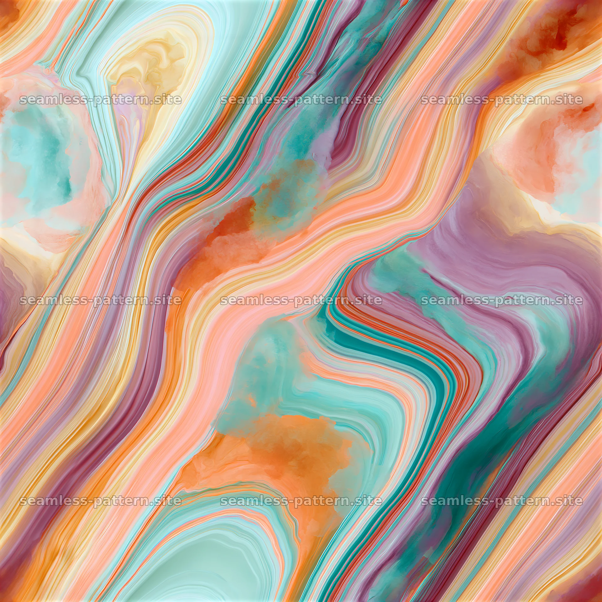 Colorful marble veins seamless pattern in shades of orange and teal — seamless tileable pattern at 8192x8192