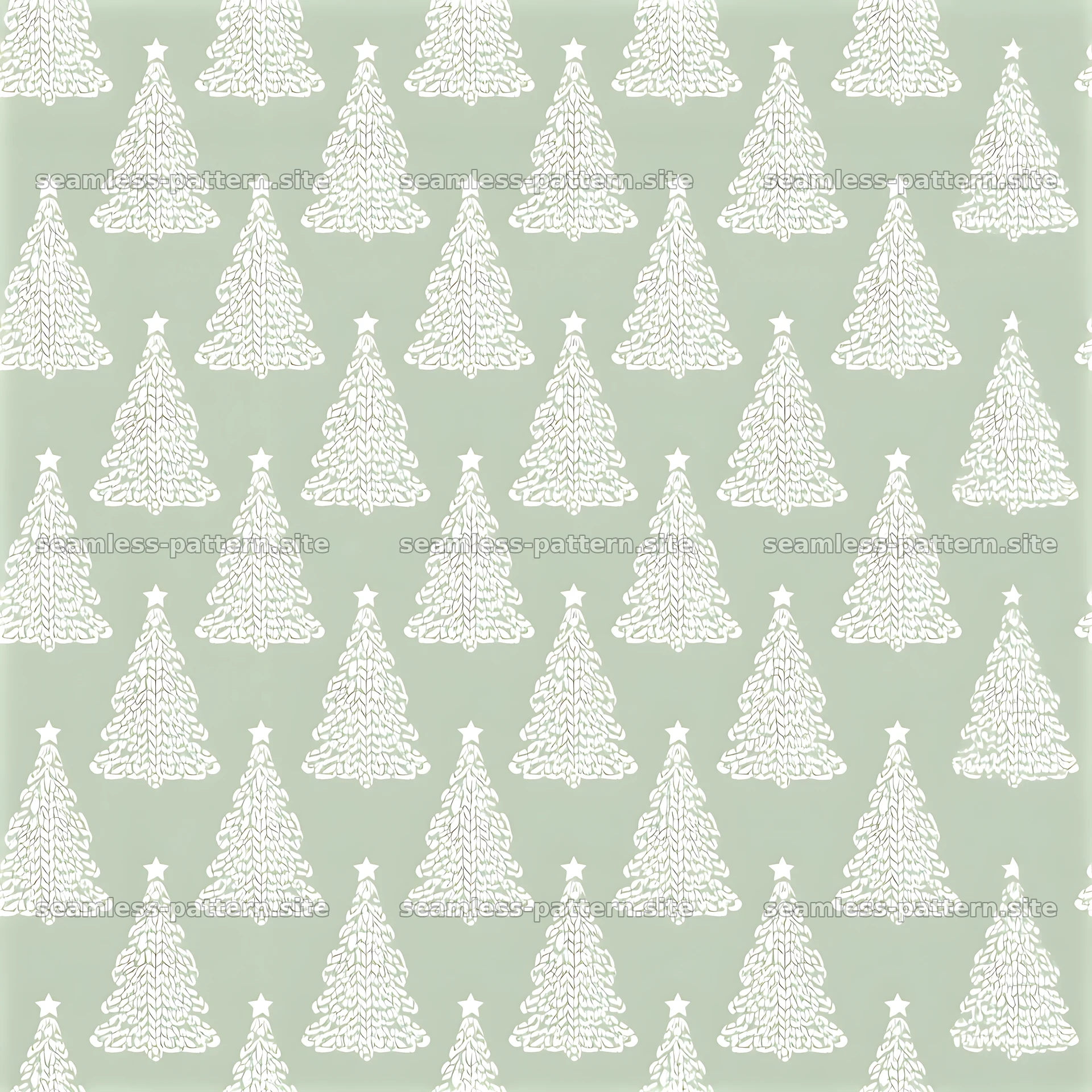 Seamless cute Christmas tree pattern on soft green background — seamless tileable pattern at 8192x8192