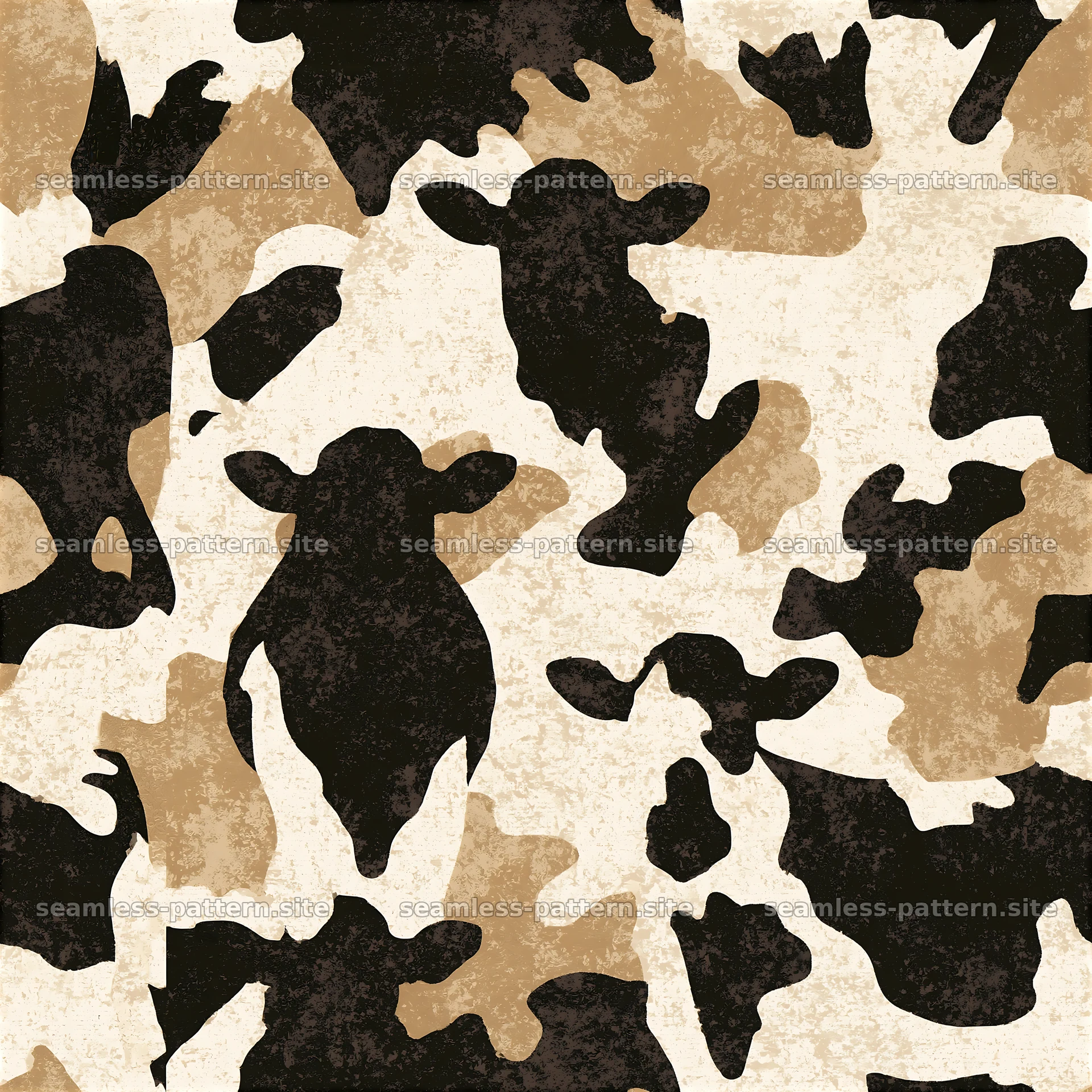 Seamless creamy cowhide repeat pattern with distinct black and brown — seamless tileable pattern at 8192x8192