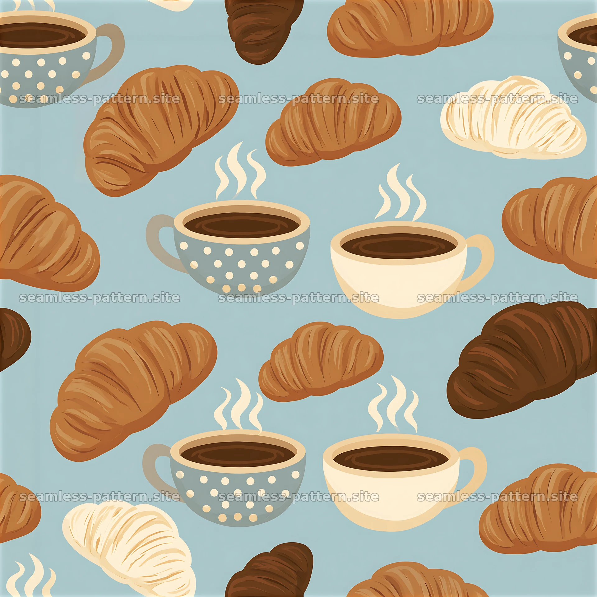 Coffee and Croissant Seamless Pattern — seamless tileable pattern at 8192x8192